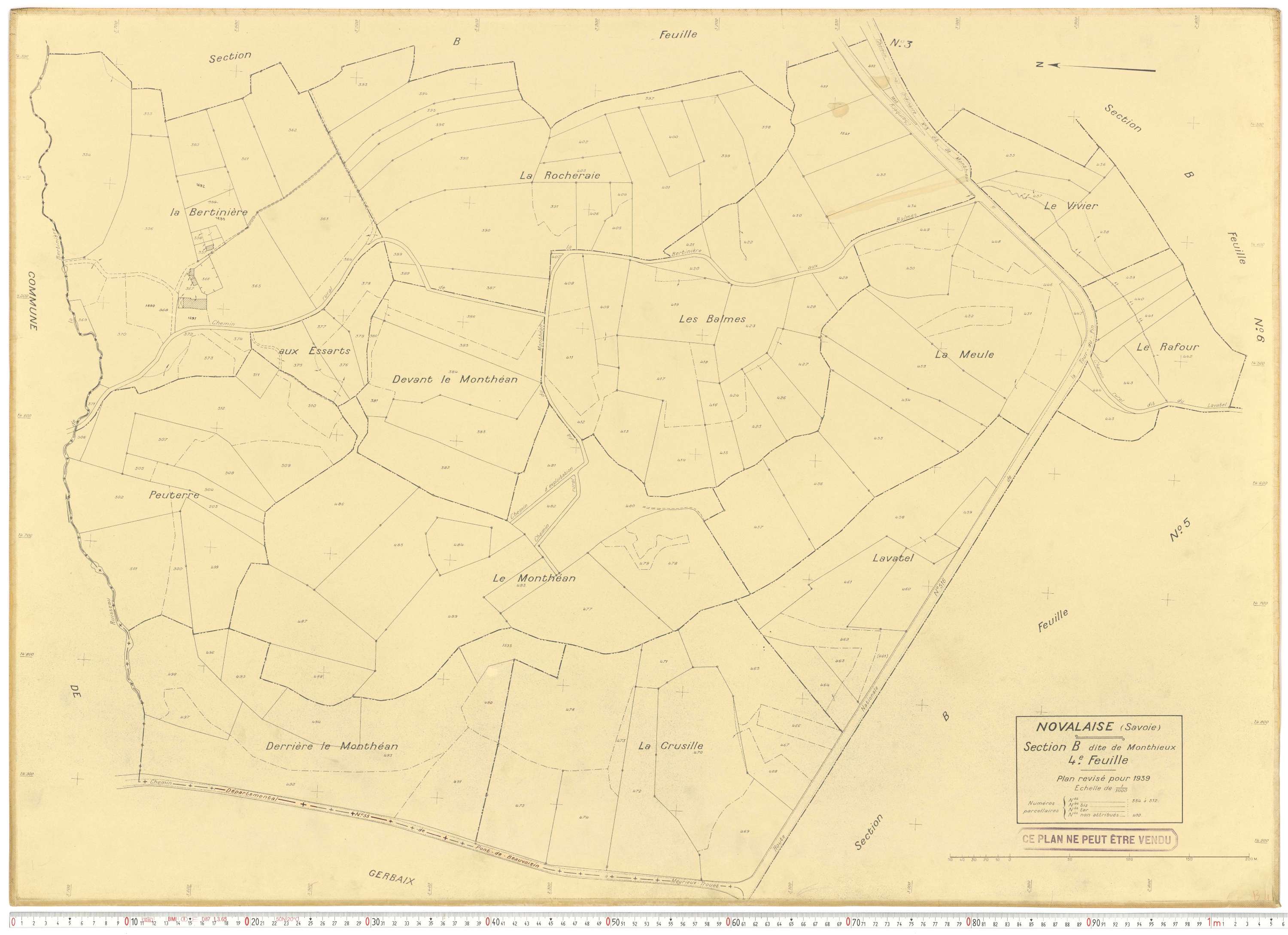 Novalaise - Plans cadastraux du cadastre rénové en 1939 et mis à jour en 1988.