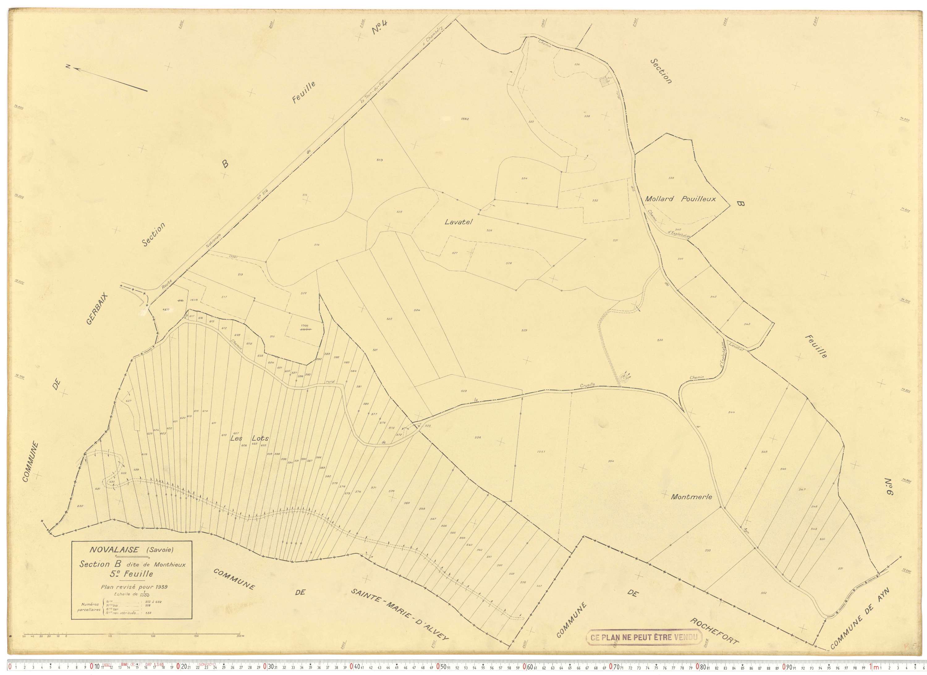Novalaise - Plans cadastraux du cadastre rénové en 1939 et mis à jour en 1988.