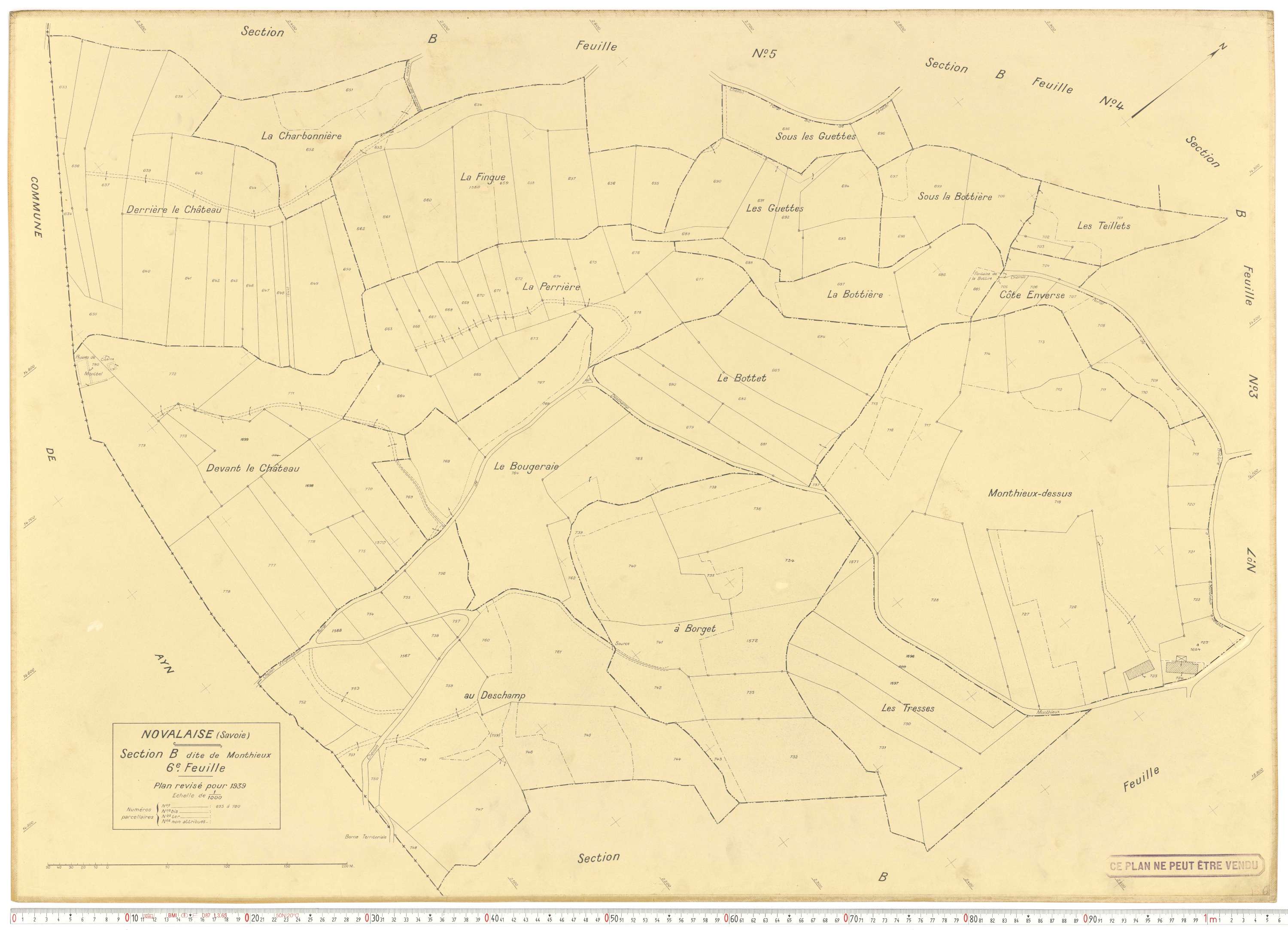 Novalaise - Plans cadastraux du cadastre rénové en 1939 et mis à jour en 1988.