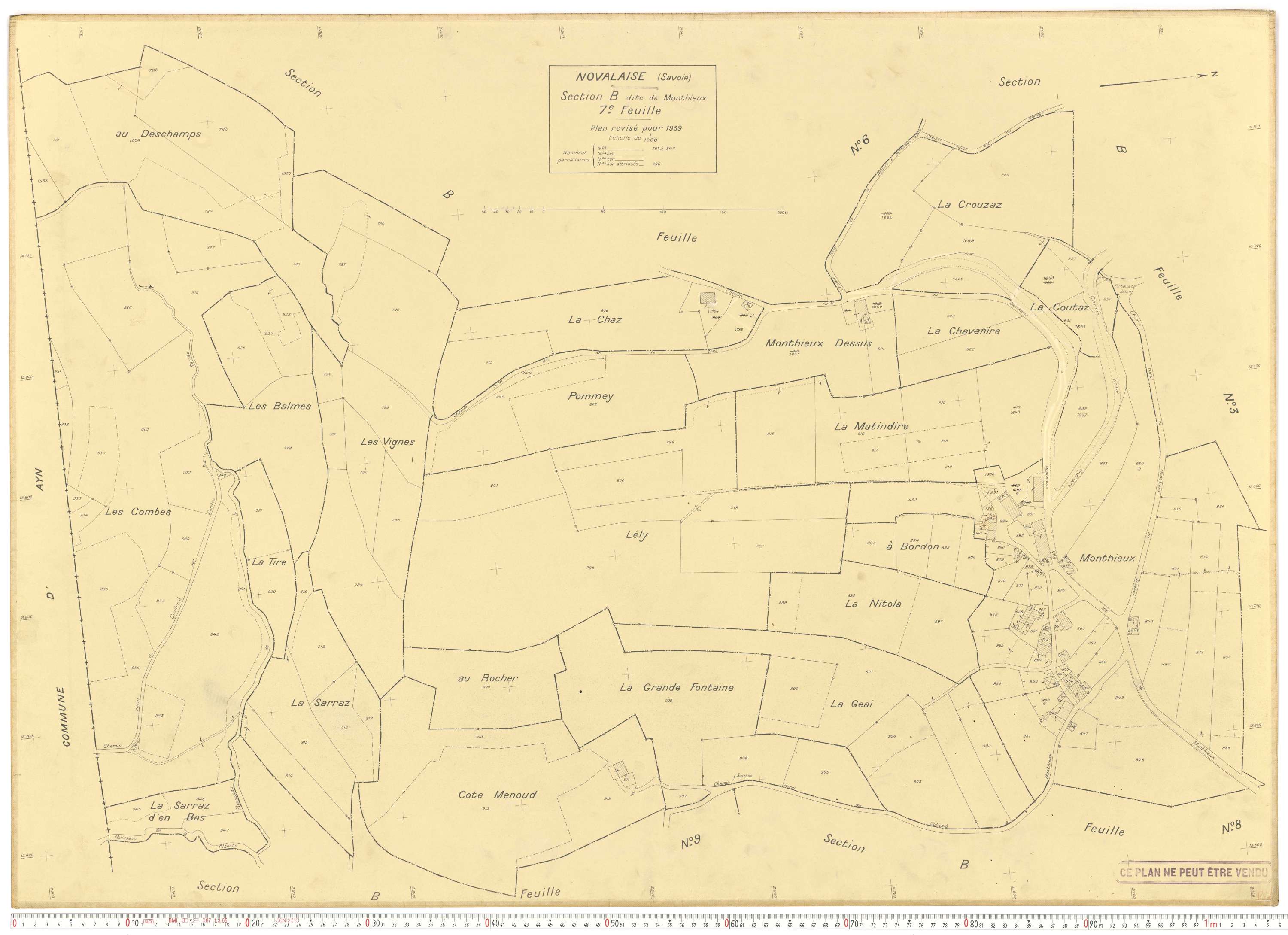 Novalaise - Plans cadastraux du cadastre rénové en 1939 et mis à jour en 1988.