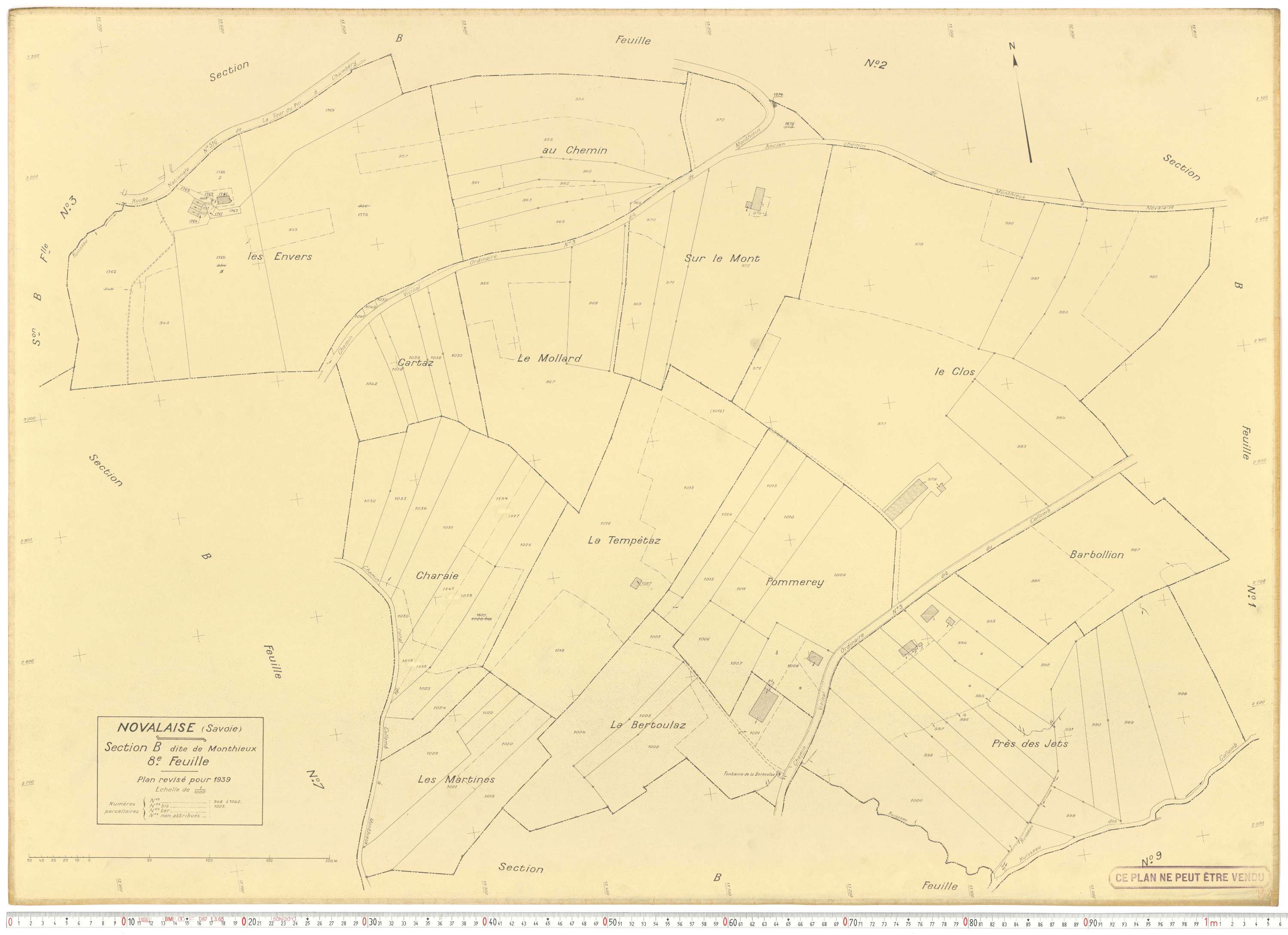 Novalaise - Plans cadastraux du cadastre rénové en 1939 et mis à jour en 1988.