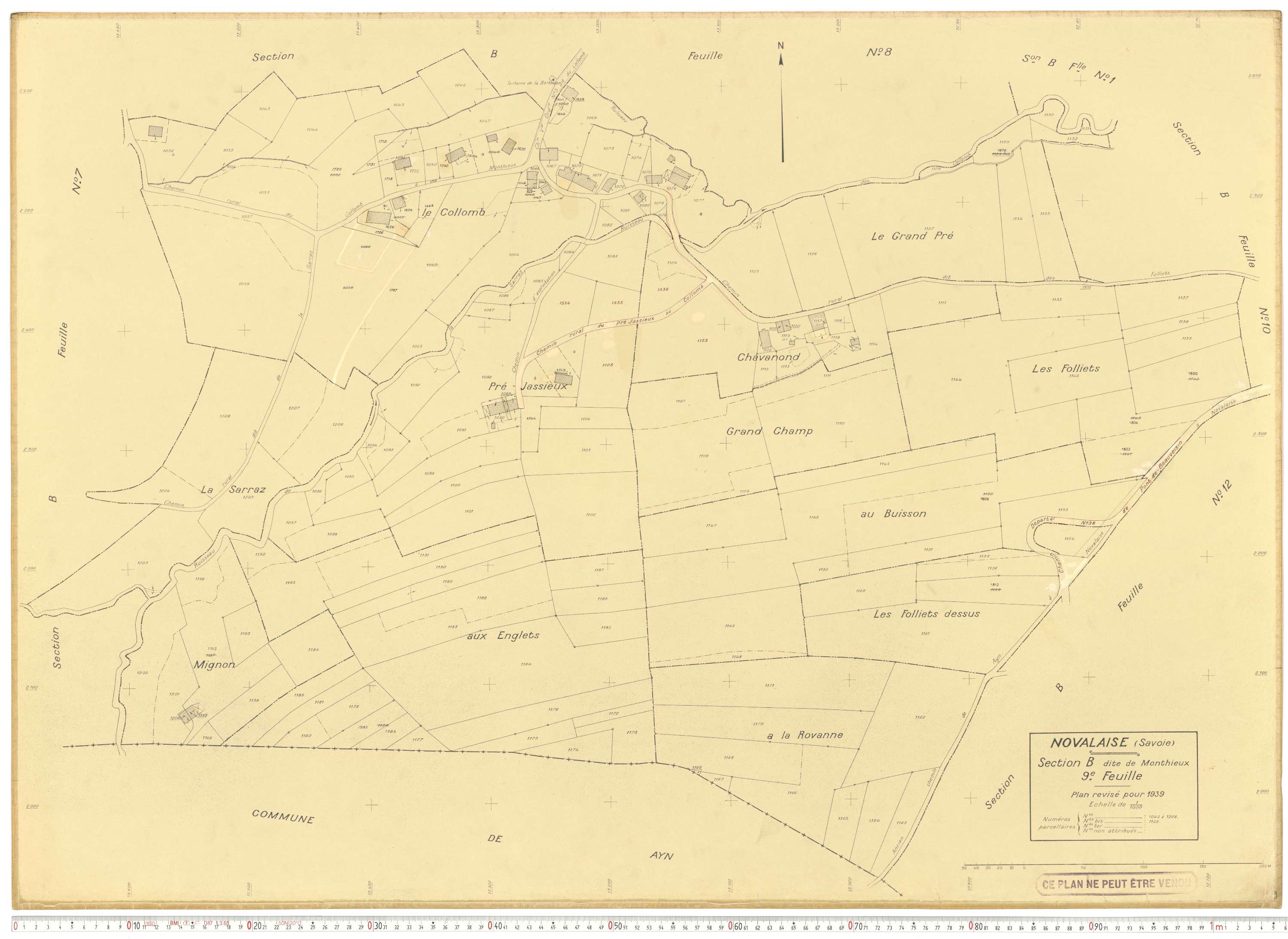 Novalaise - Plans cadastraux du cadastre rénové en 1939 et mis à jour en 1988.