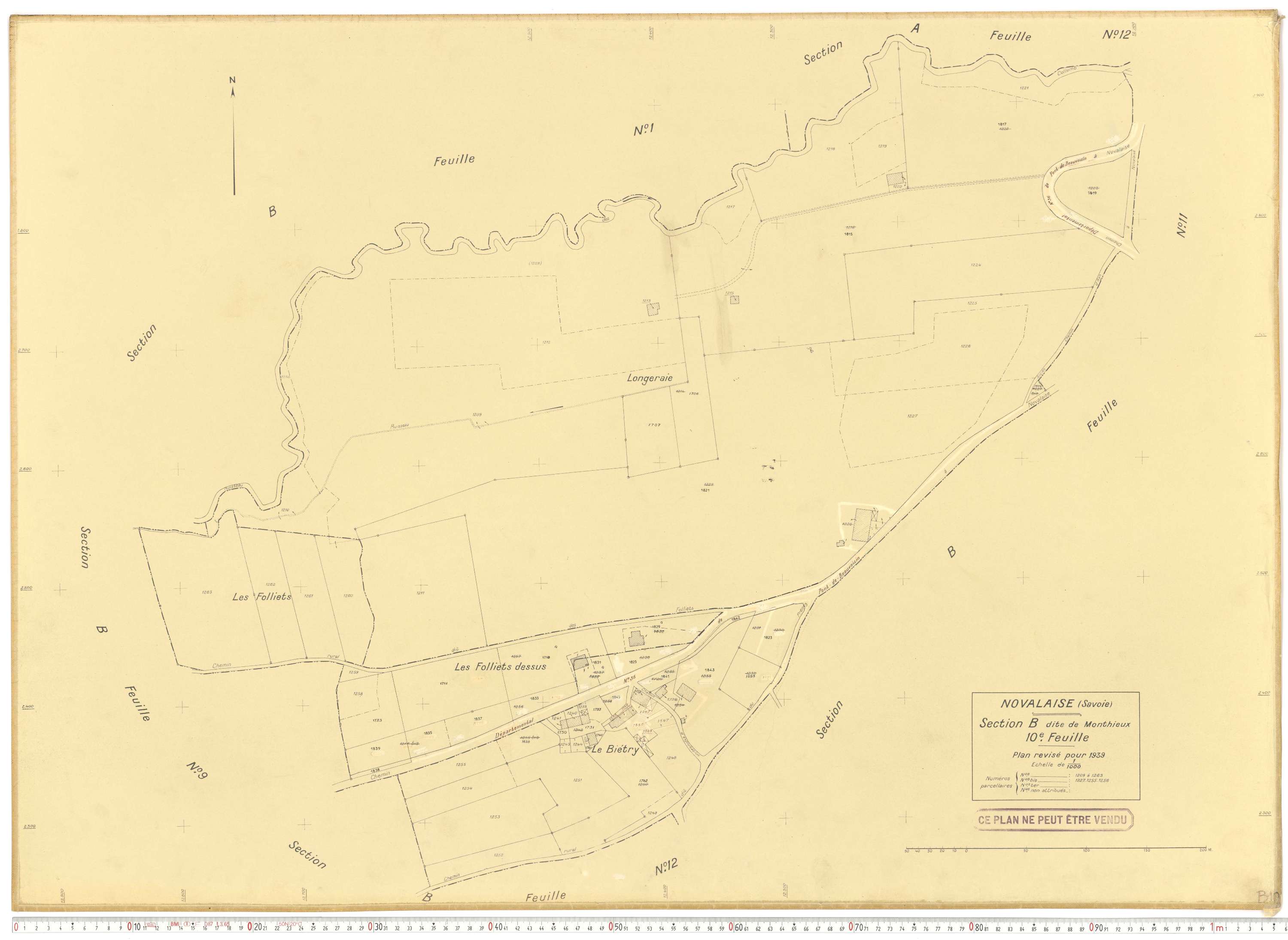 Novalaise - Plans cadastraux du cadastre rénové en 1939 et mis à jour en 1988.