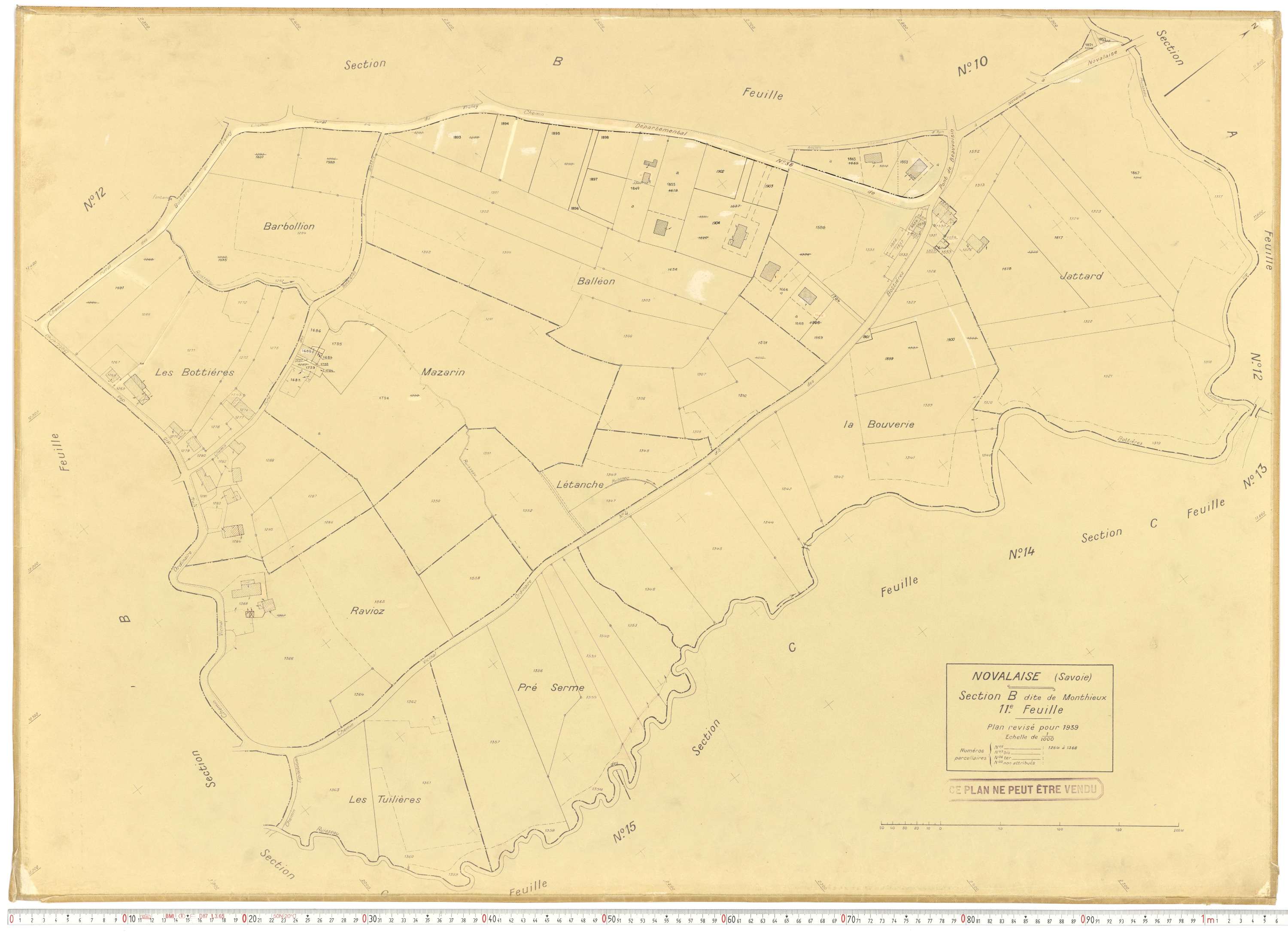 Novalaise - Plans cadastraux du cadastre rénové en 1939 et mis à jour en 1988.