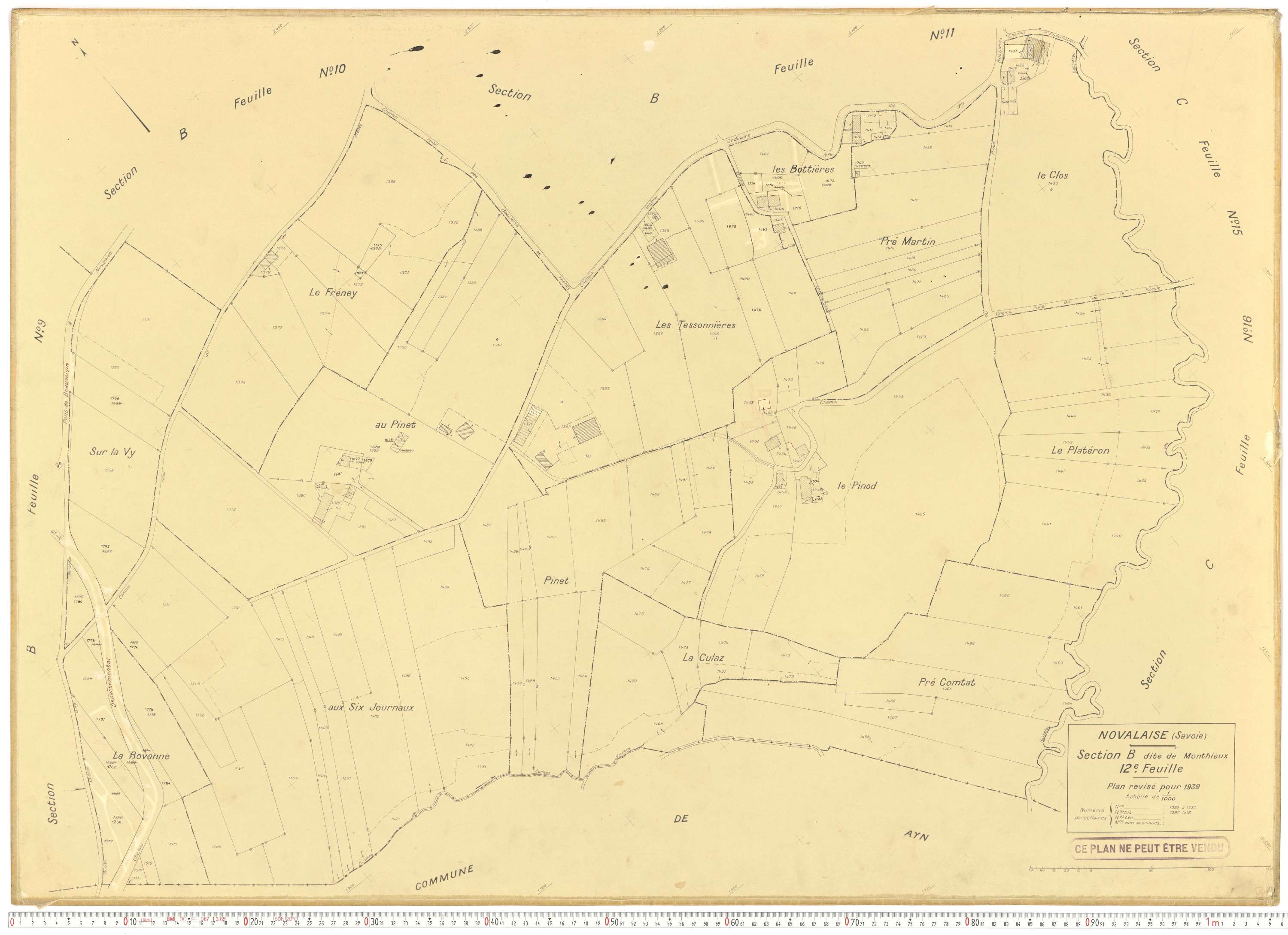 Novalaise - Plans cadastraux du cadastre rénové en 1939 et mis à jour en 1988.