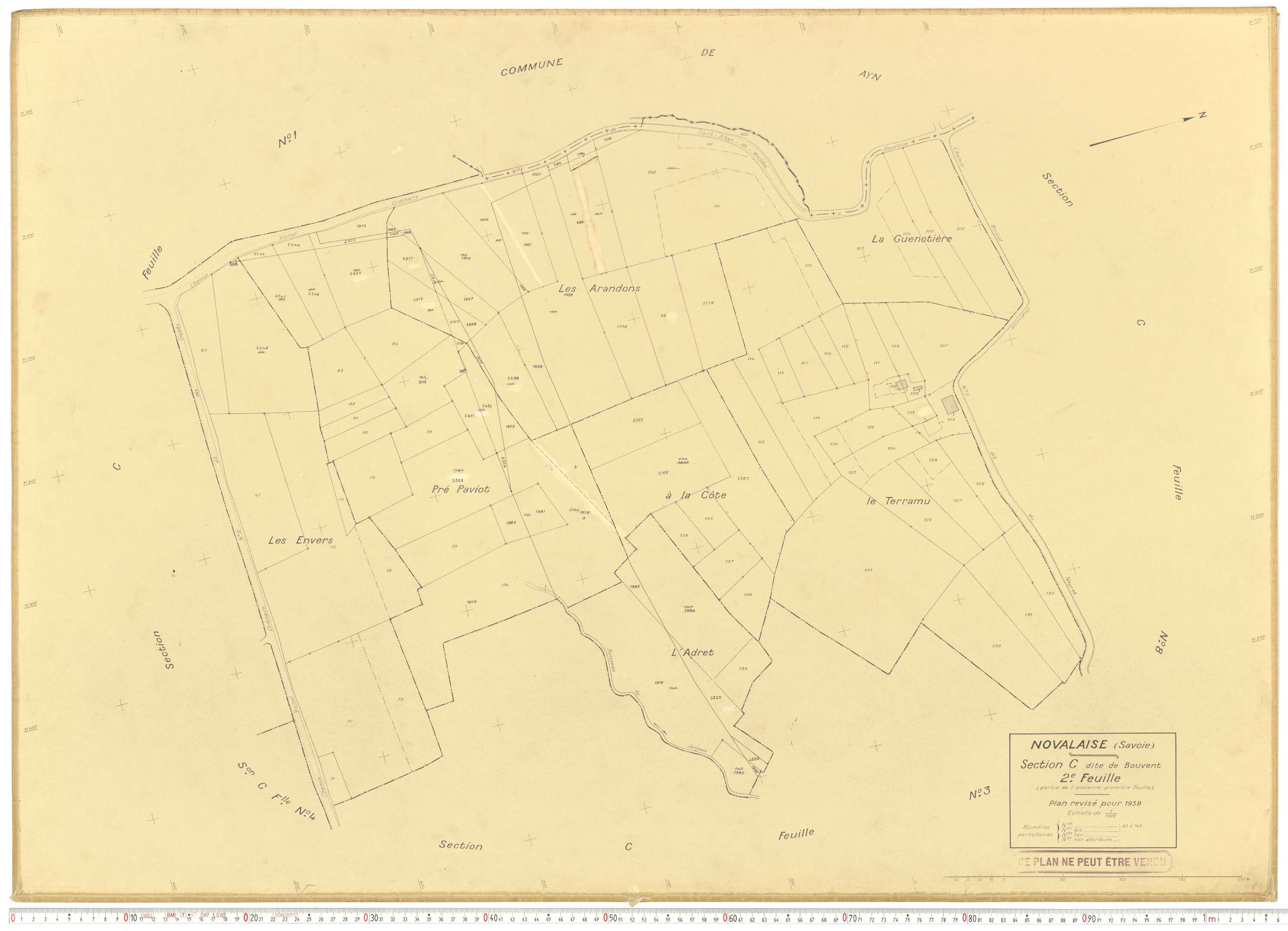 Novalaise - Plans cadastraux du cadastre rénové en 1939 et mis à jour en 1988.