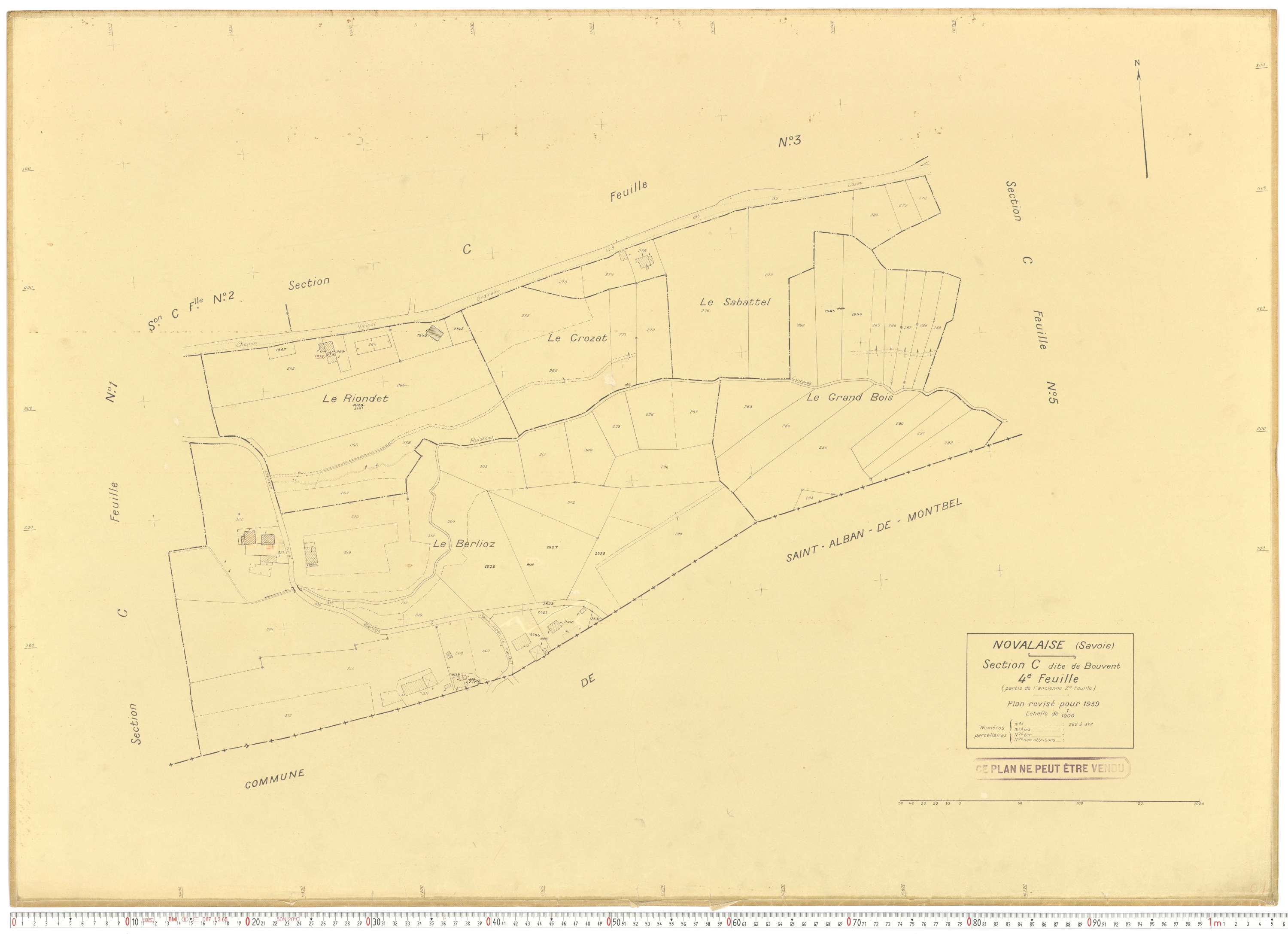 Novalaise - Plans cadastraux du cadastre rénové en 1939 et mis à jour en 1988.