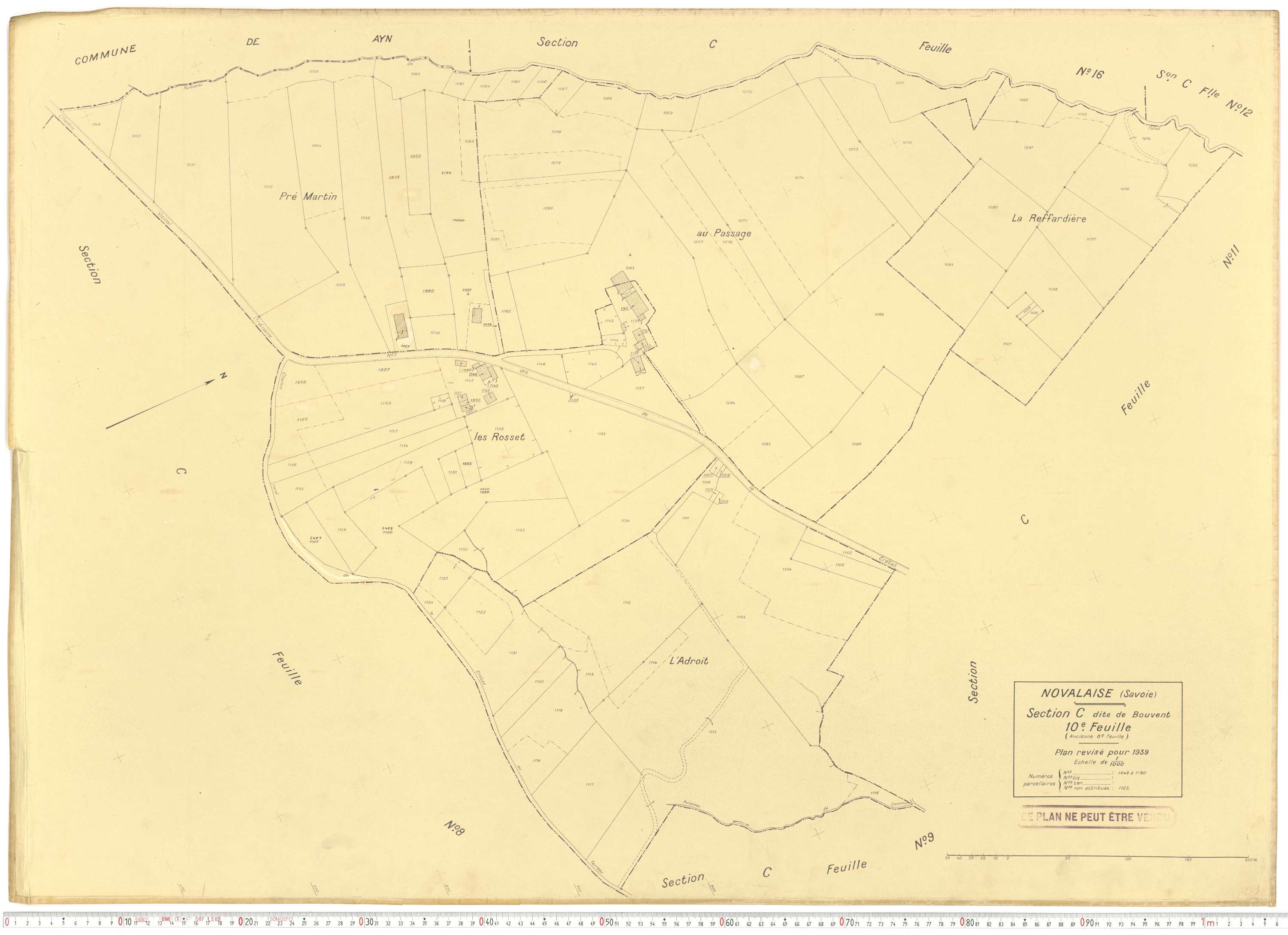 Novalaise - Plans cadastraux du cadastre rénové en 1939 et mis à jour en 1988.