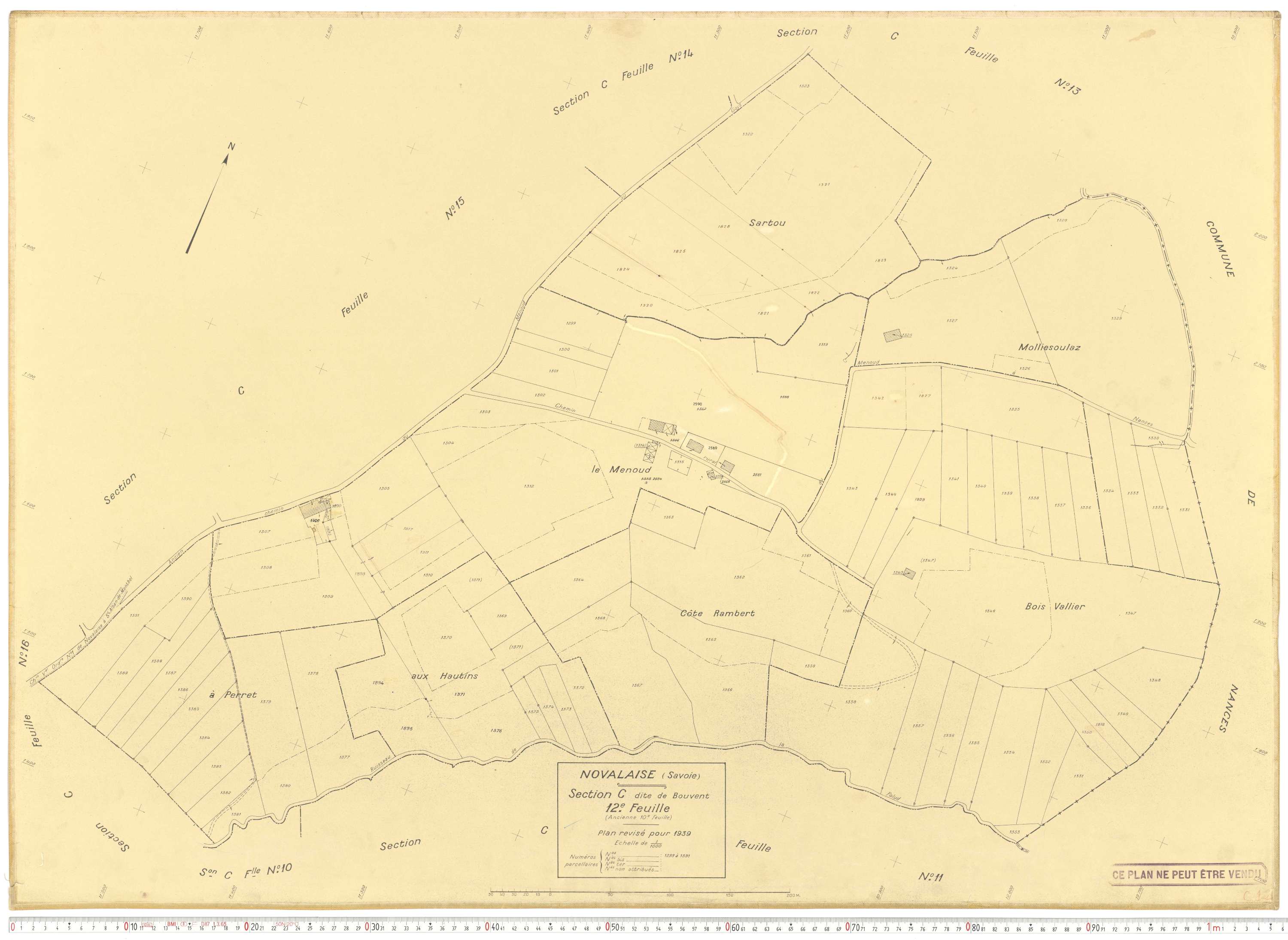 Novalaise - Plans cadastraux du cadastre rénové en 1939 et mis à jour en 1988.