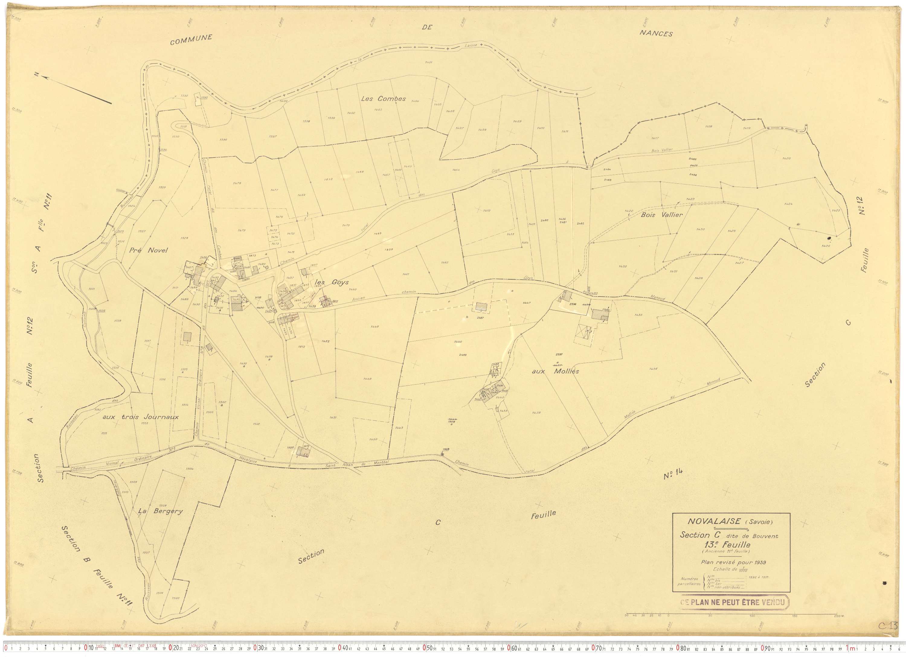 Novalaise - Plans cadastraux du cadastre rénové en 1939 et mis à jour en 1988.