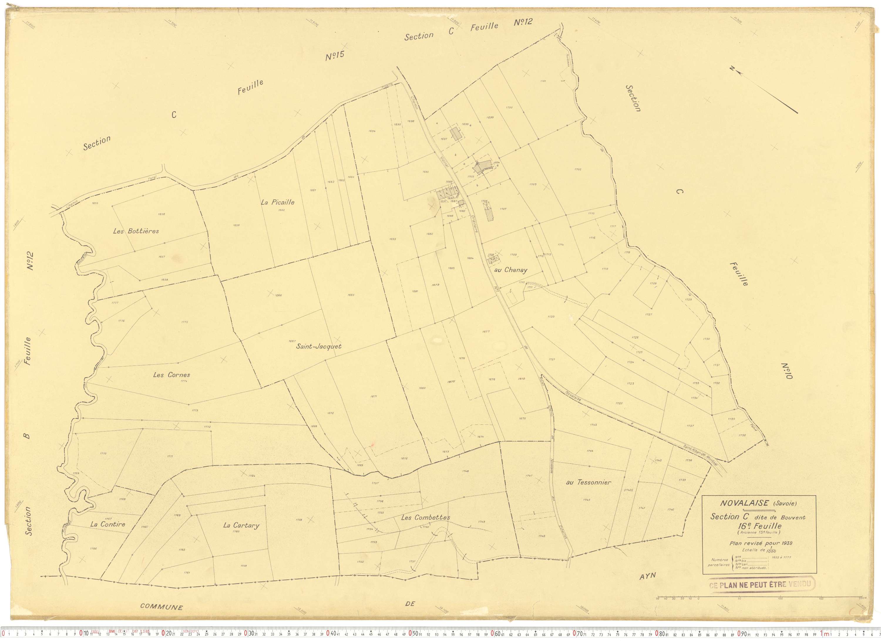 Novalaise - Plans cadastraux du cadastre rénové en 1939 et mis à jour en 1988.