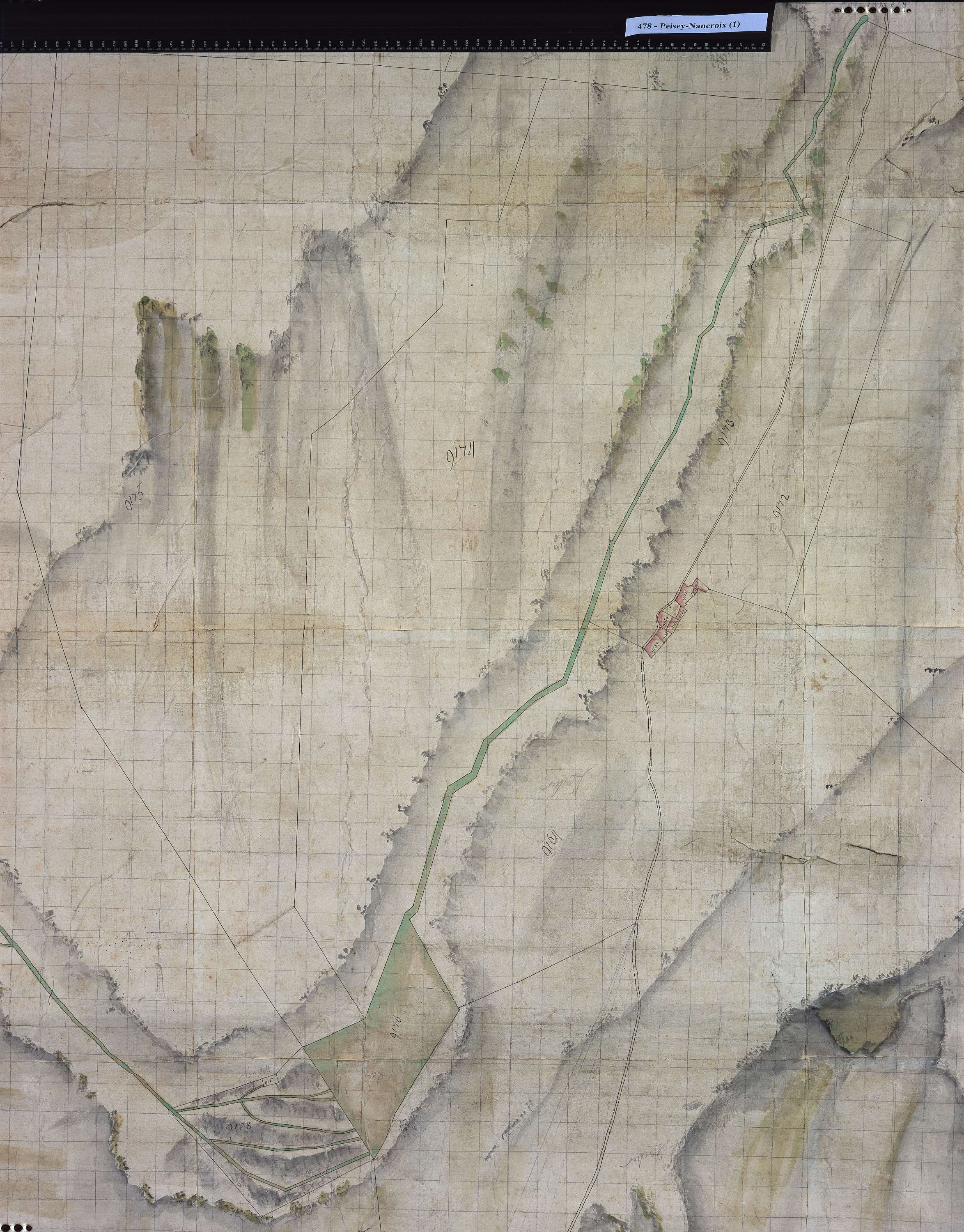 Peisey-Nancroix - Copie de la mappe originale (plan cadastral) de la commune de Pesey. Signée Cocelli, directeur de la péréquation.