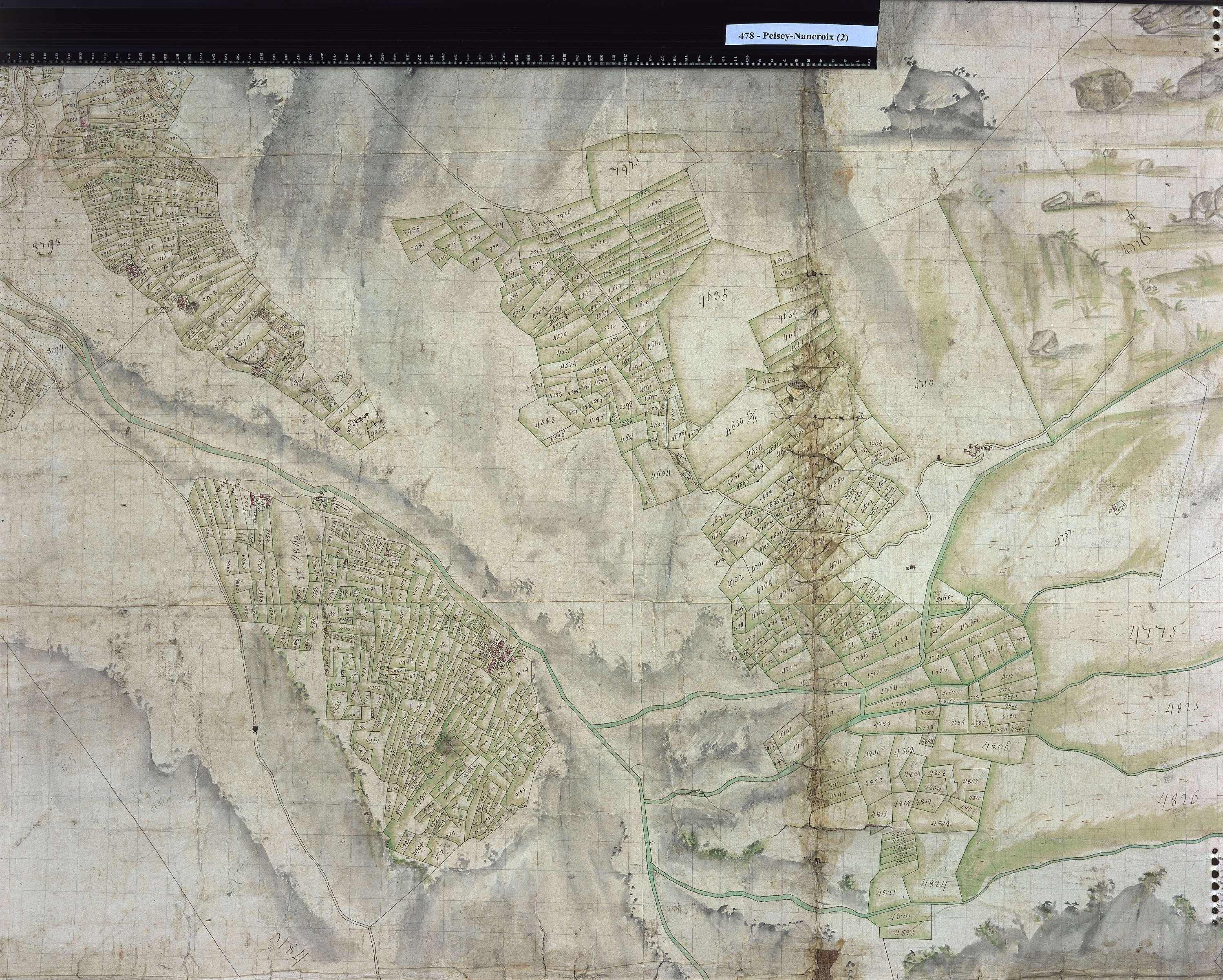 Peisey-Nancroix - Copie de la mappe originale (plan cadastral) de la commune de Pesey. Signée Cocelli, directeur de la péréquation.