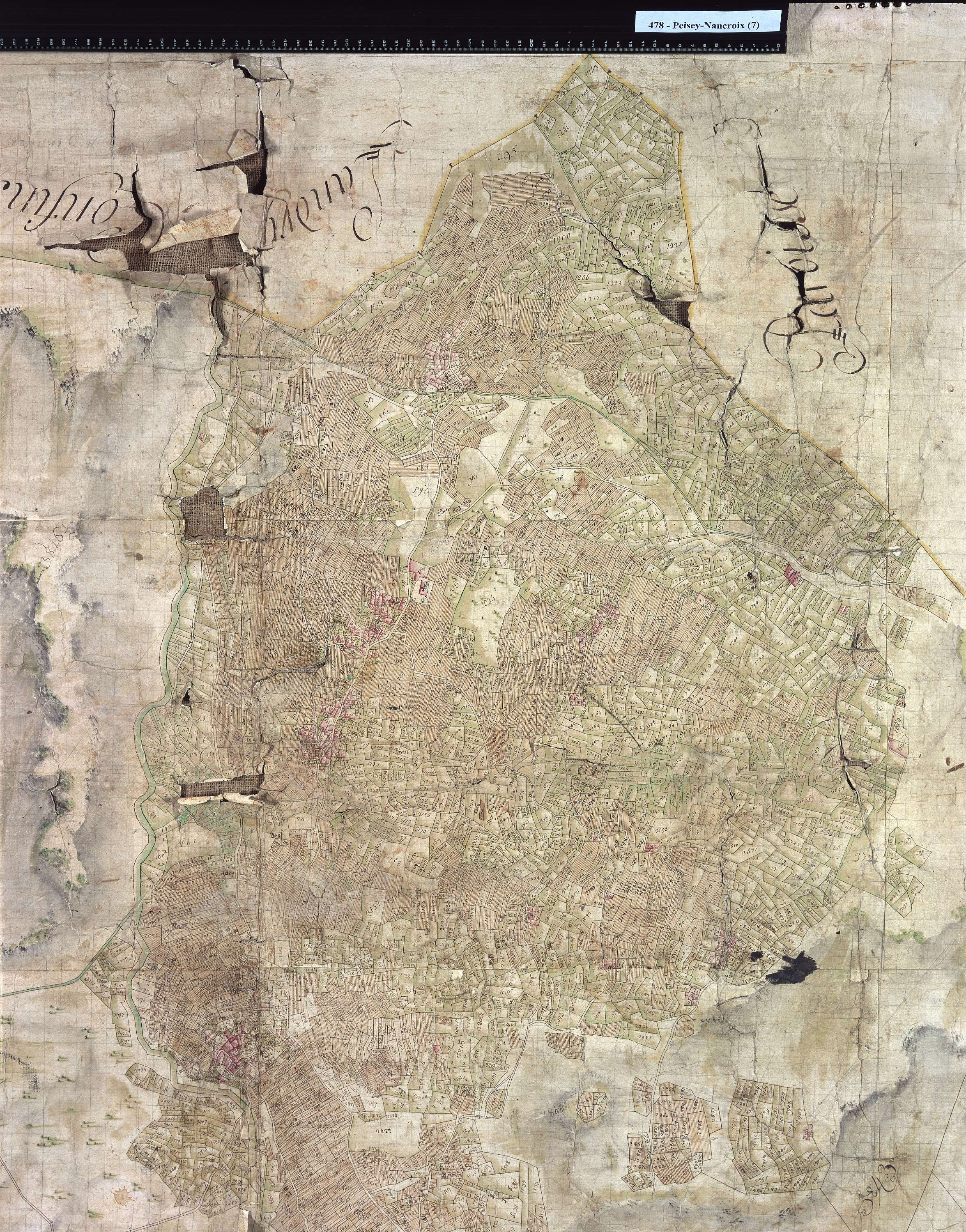 Peisey-Nancroix - Copie de la mappe originale (plan cadastral) de la commune de Pesey. Signée Cocelli, directeur de la péréquation.
