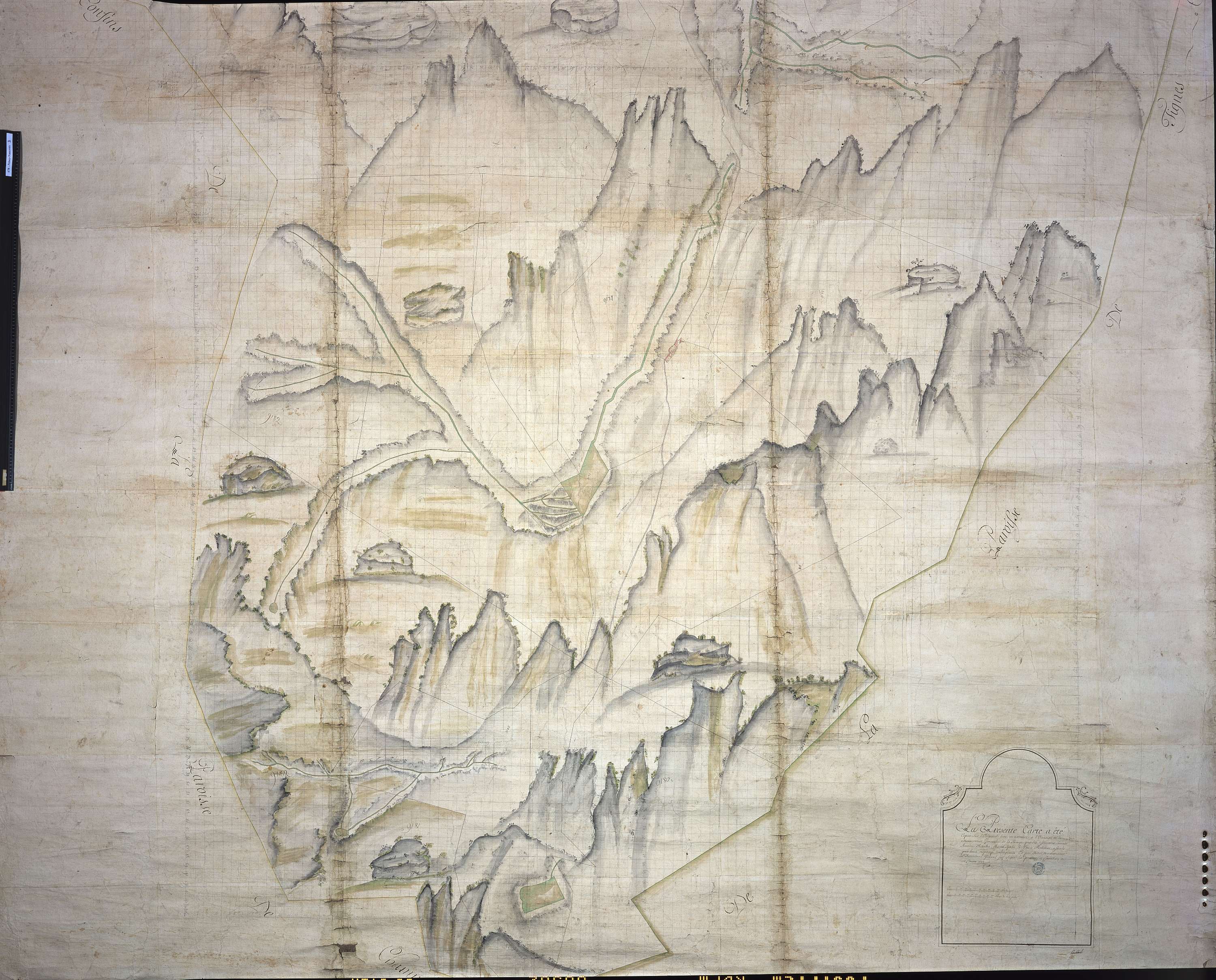 Peisey-Nancroix - Copie de la mappe originale (plan cadastral) de la commune de Pesey. Signée Cocelli, directeur de la péréquation.