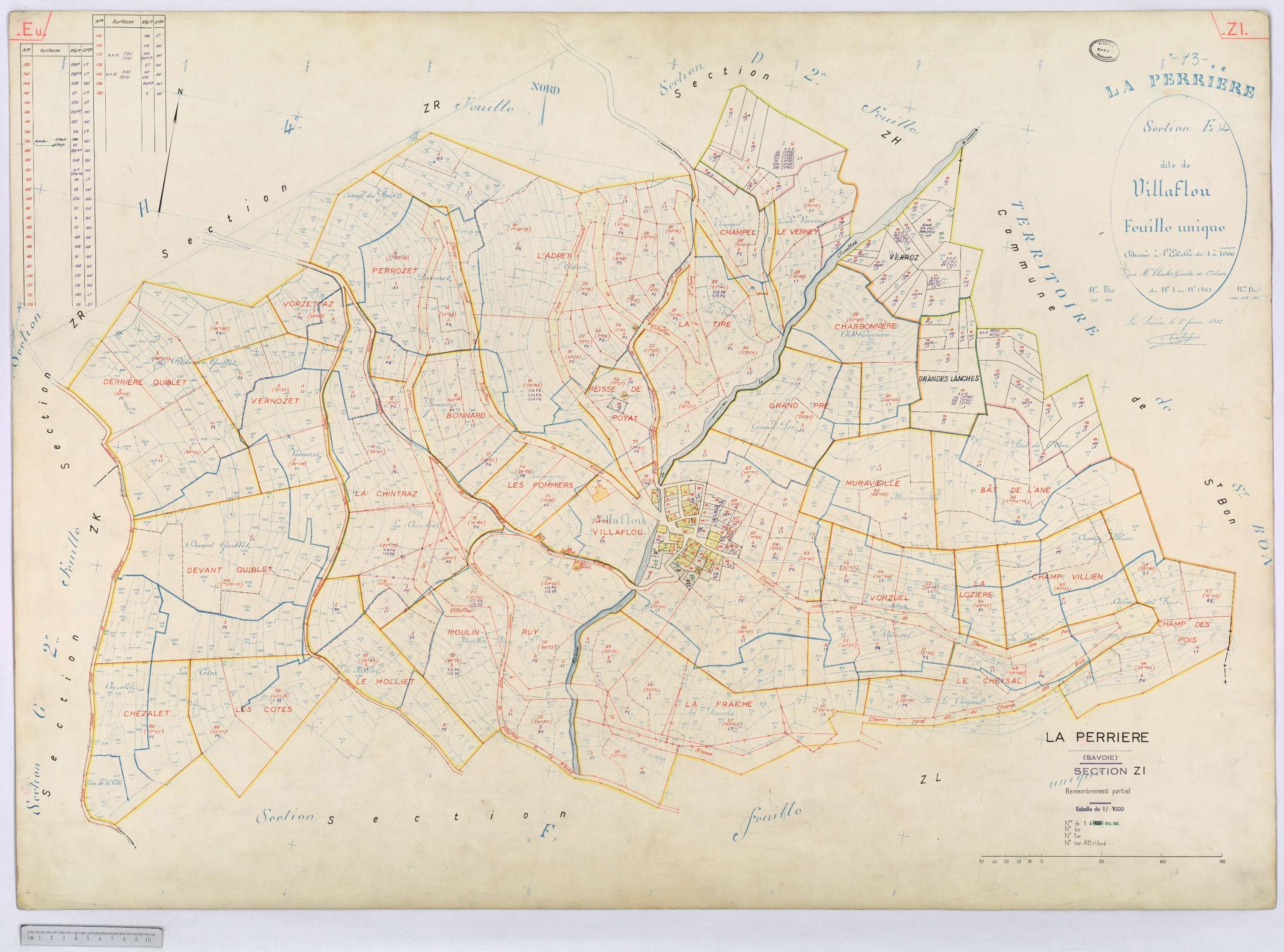 La Perrière - Cadastre rénové (1968) et remembré (1968).