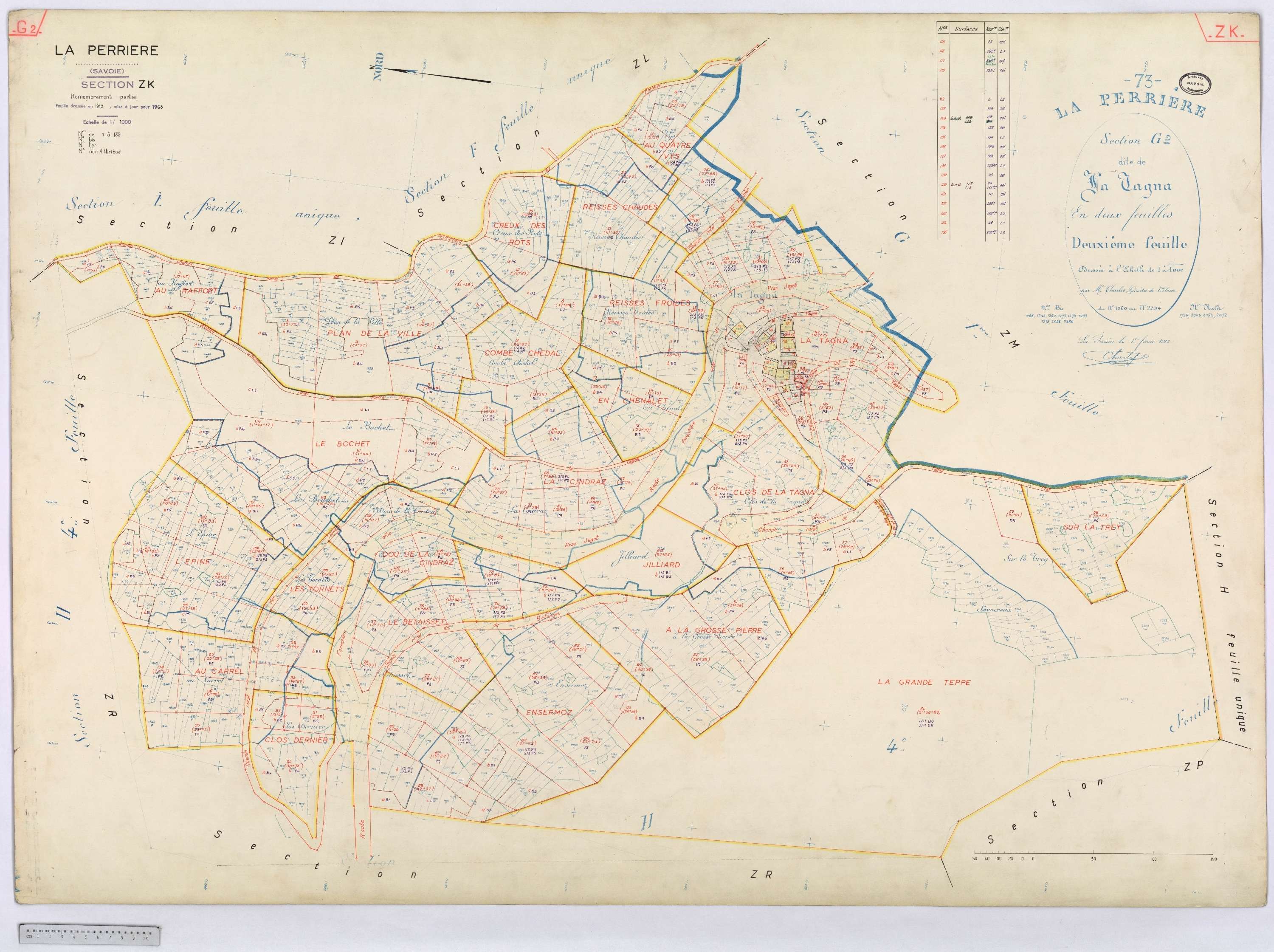 La Perrière - Cadastre rénové (1968) et remembré (1968).