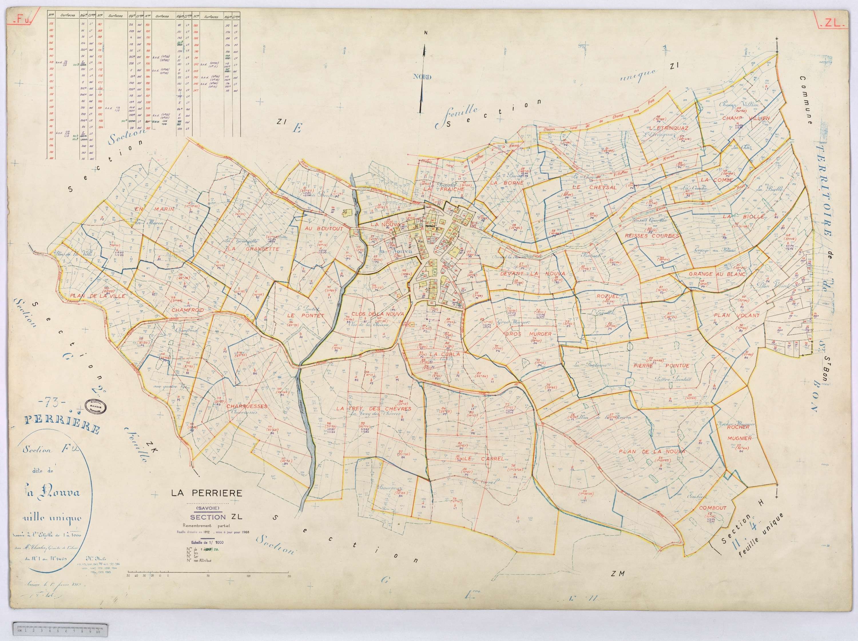 La Perrière - Cadastre rénové (1968) et remembré (1968).