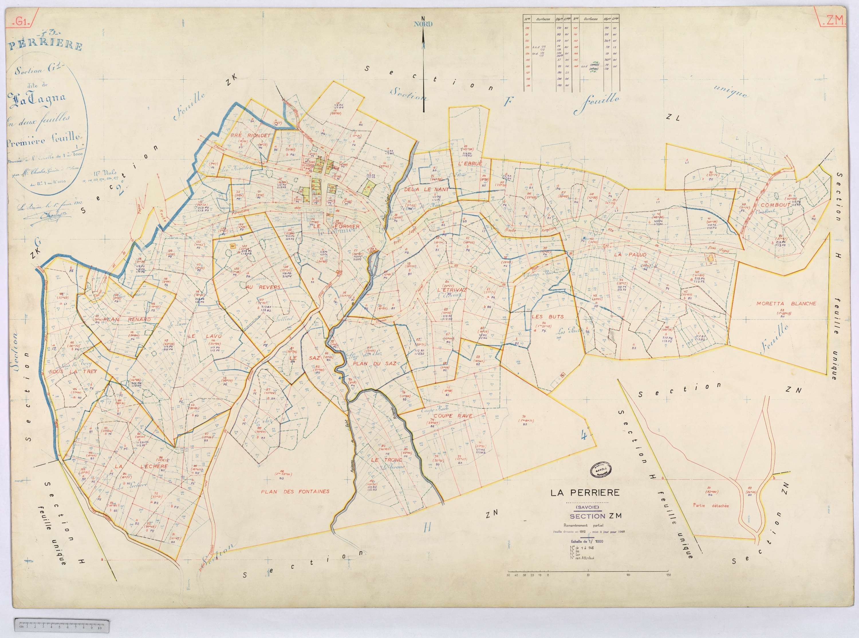 La Perrière - Cadastre rénové (1968) et remembré (1968).