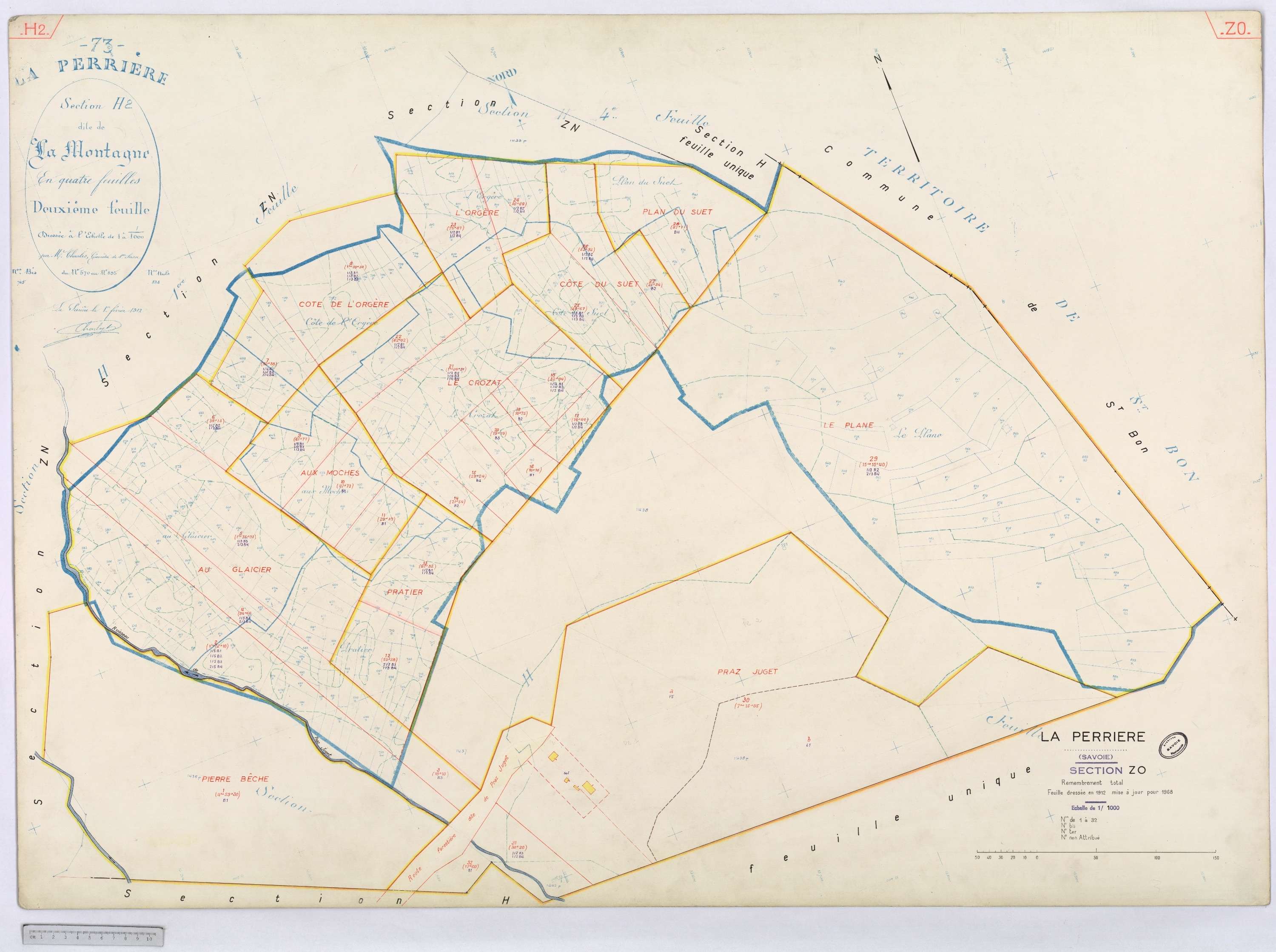 La Perrière - Cadastre rénové (1968) et remembré (1968).