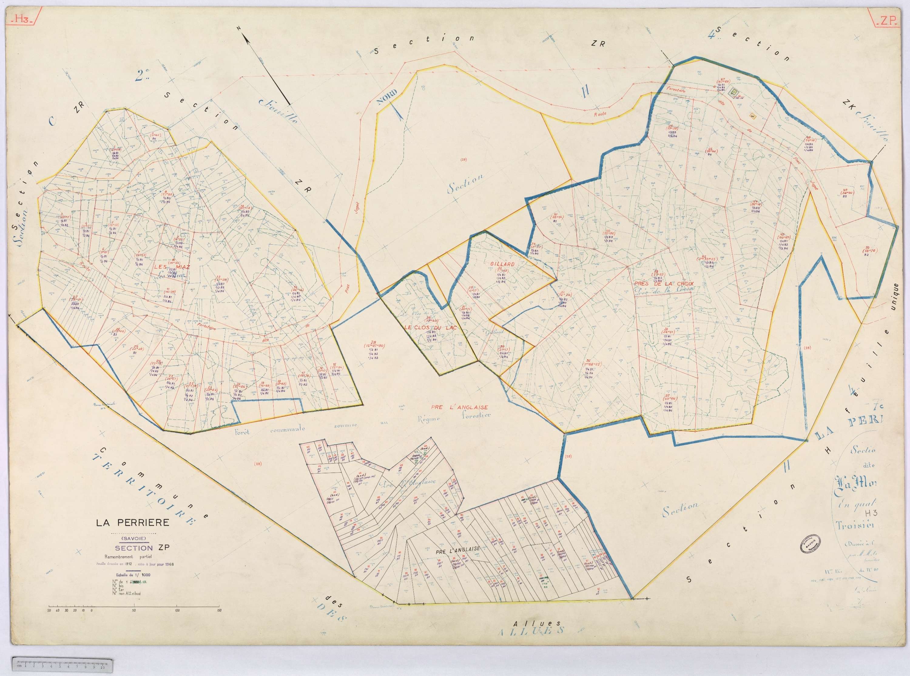 La Perrière - Cadastre rénové (1968) et remembré (1968).