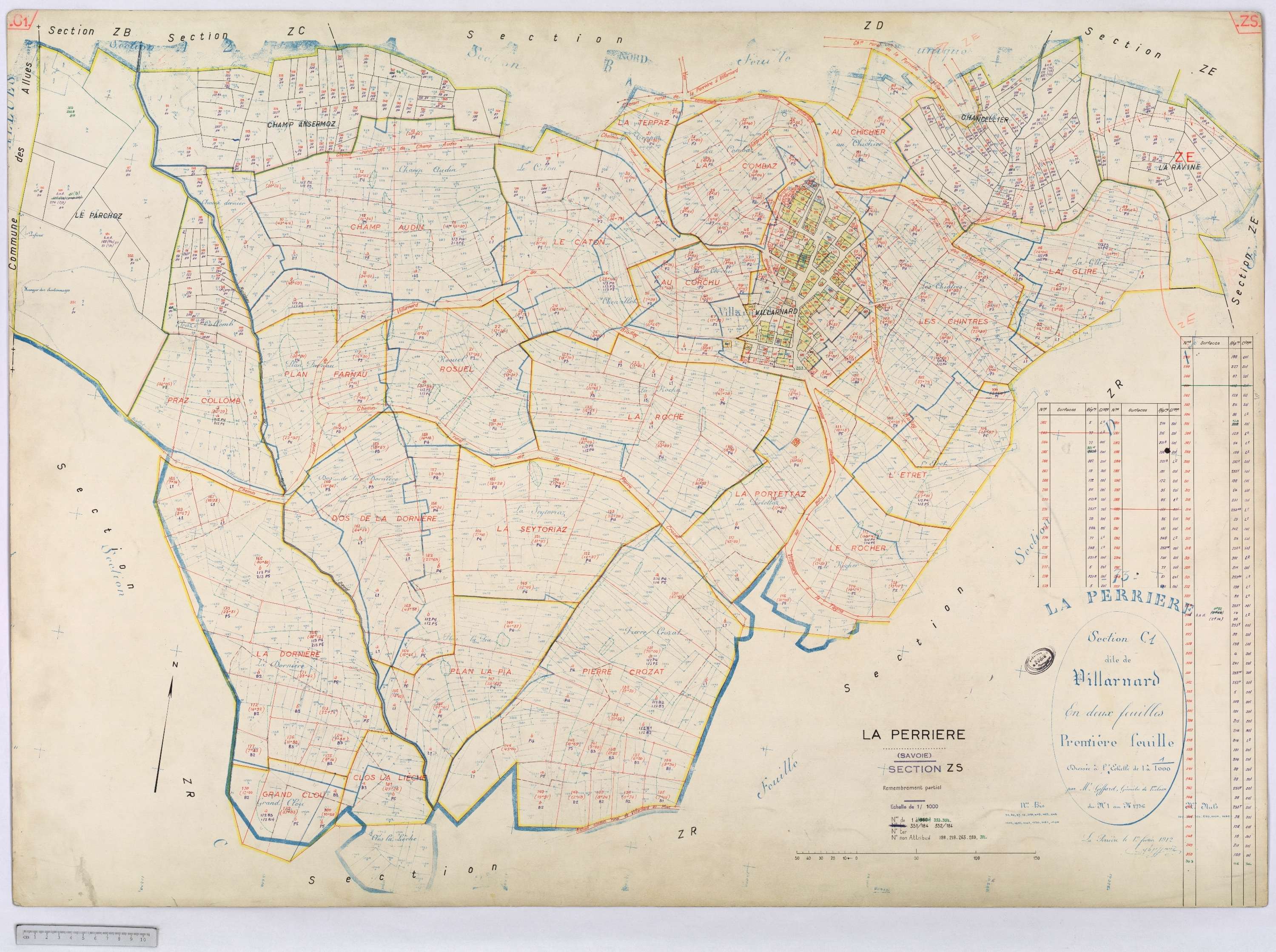 La Perrière - Cadastre rénové (1968) et remembré (1968).
