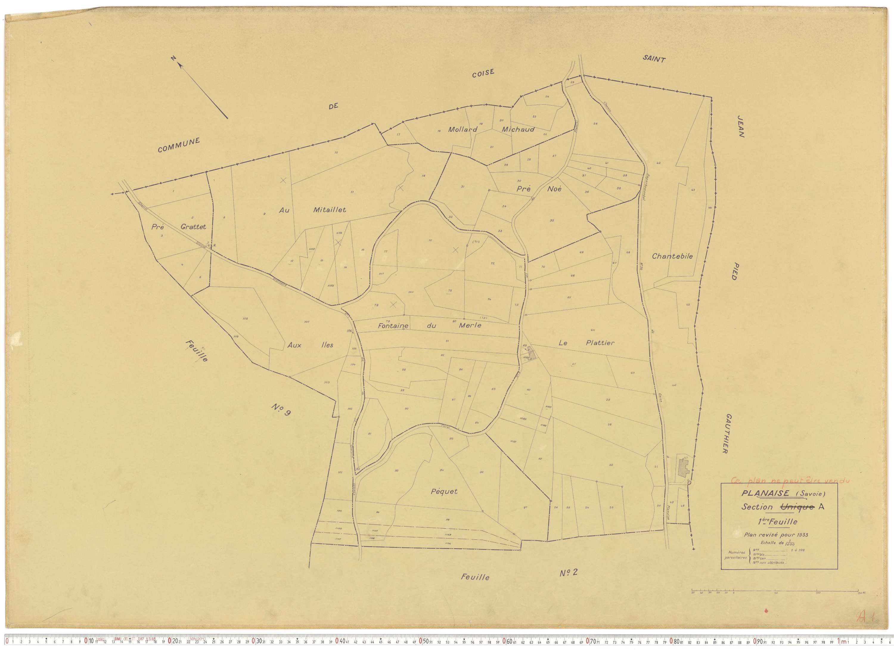 Planaise - Plans cadastraux du cadastre rénové en 1933 et mis à jour en 1988.