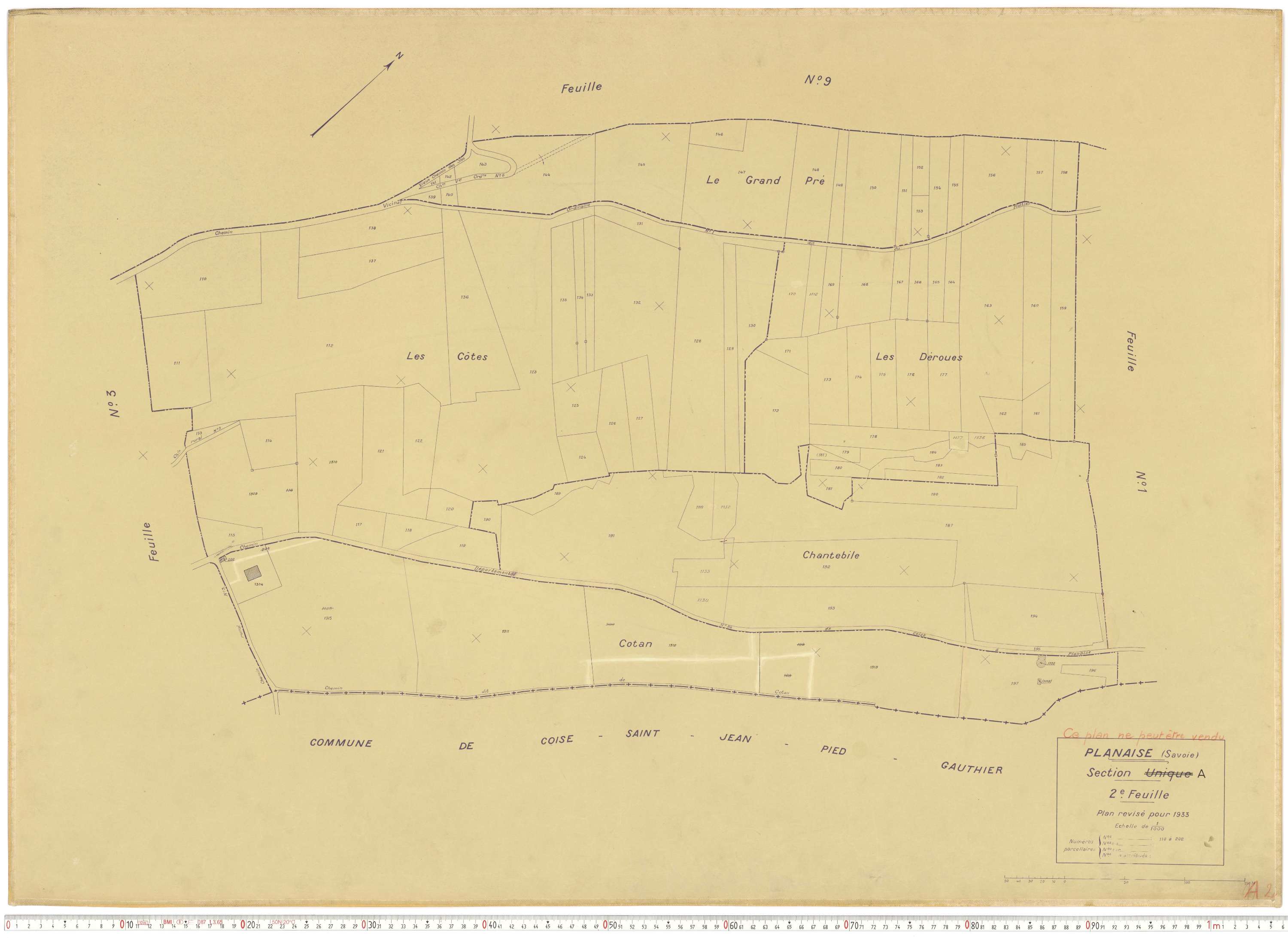 Planaise - Plans cadastraux du cadastre rénové en 1933 et mis à jour en 1988.