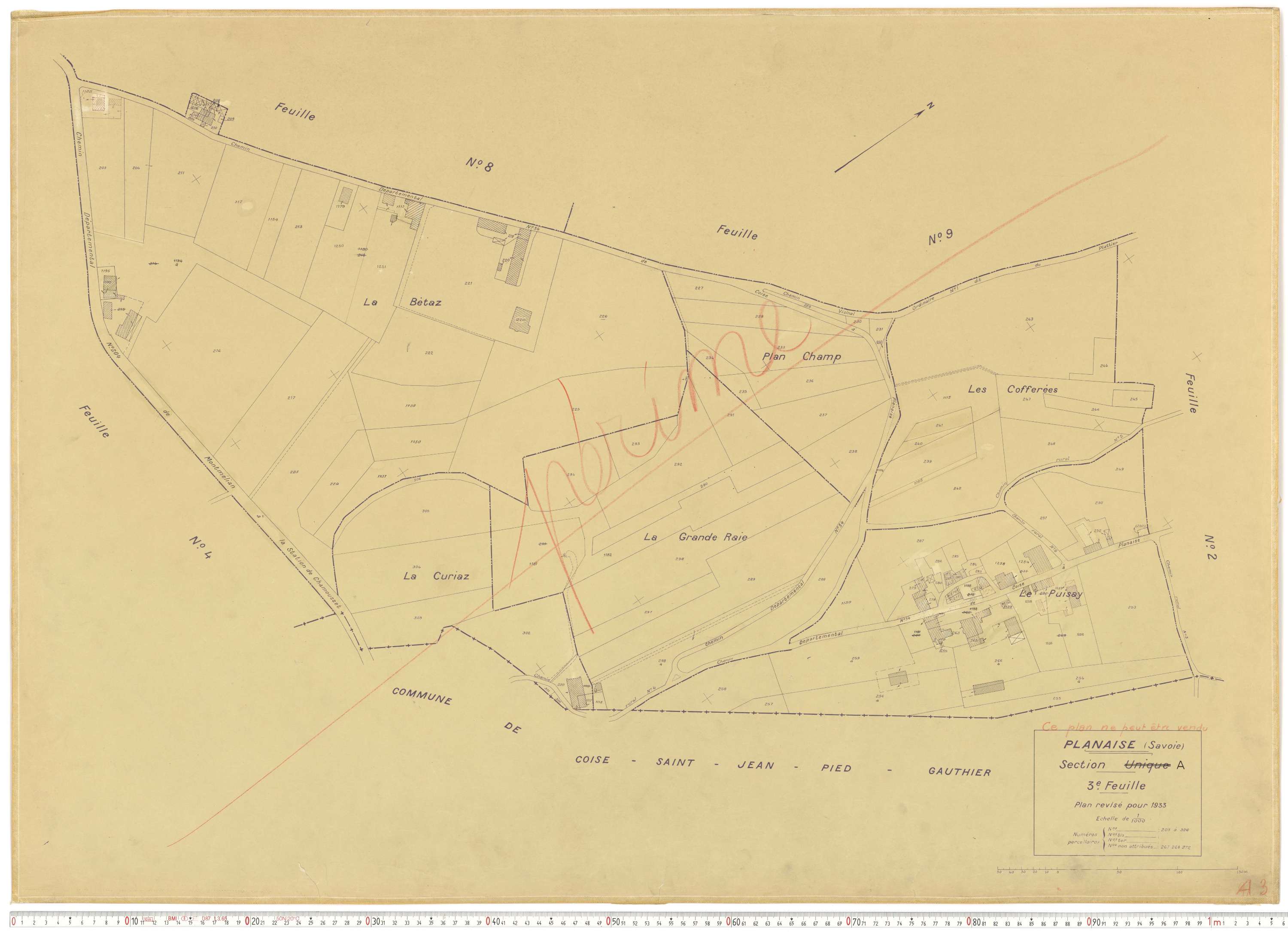 Planaise - Plans cadastraux du cadastre rénové en 1933 et mis à jour en 1988.
