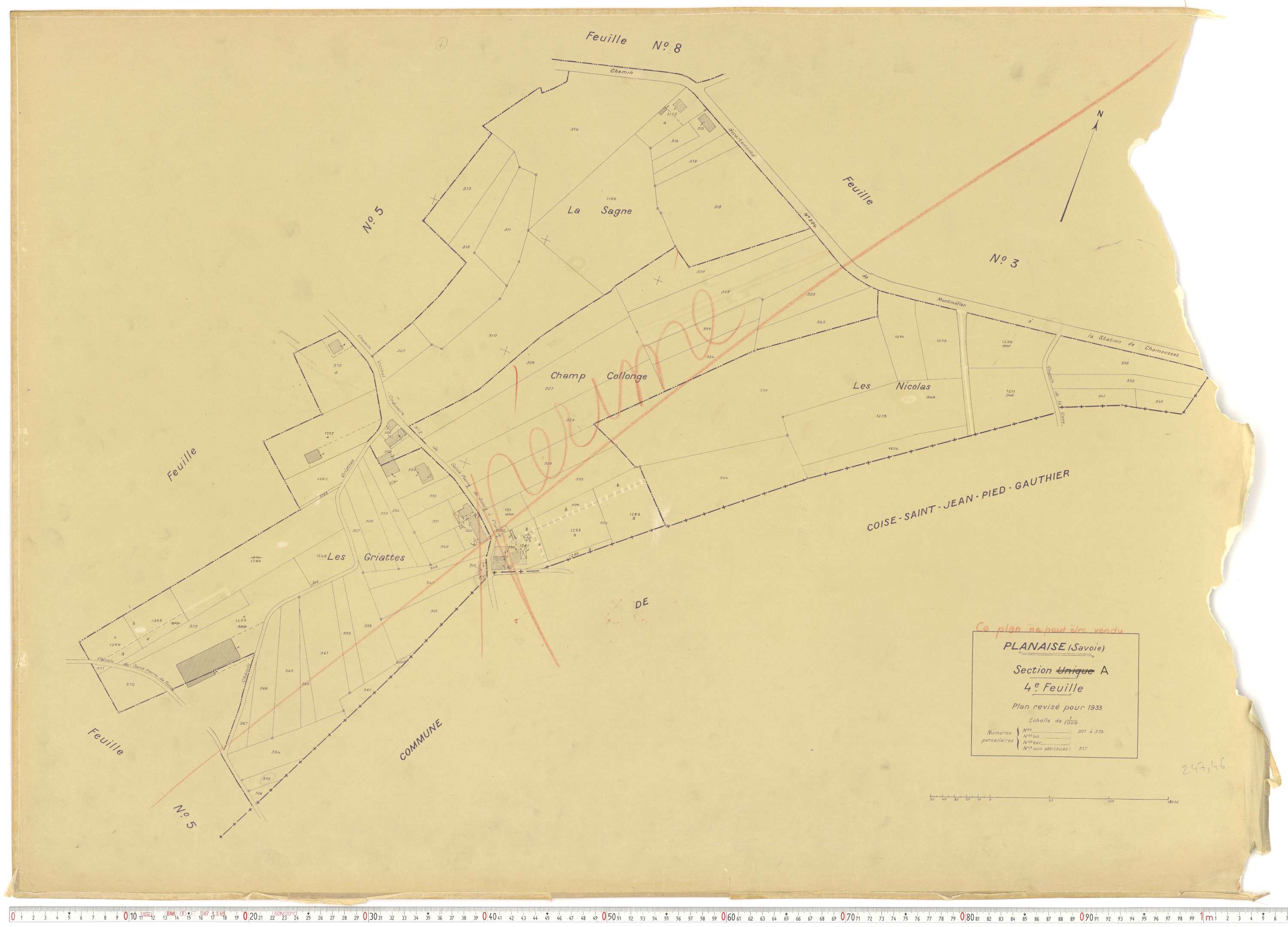 Planaise - Plans cadastraux du cadastre rénové en 1933 et mis à jour en 1988.