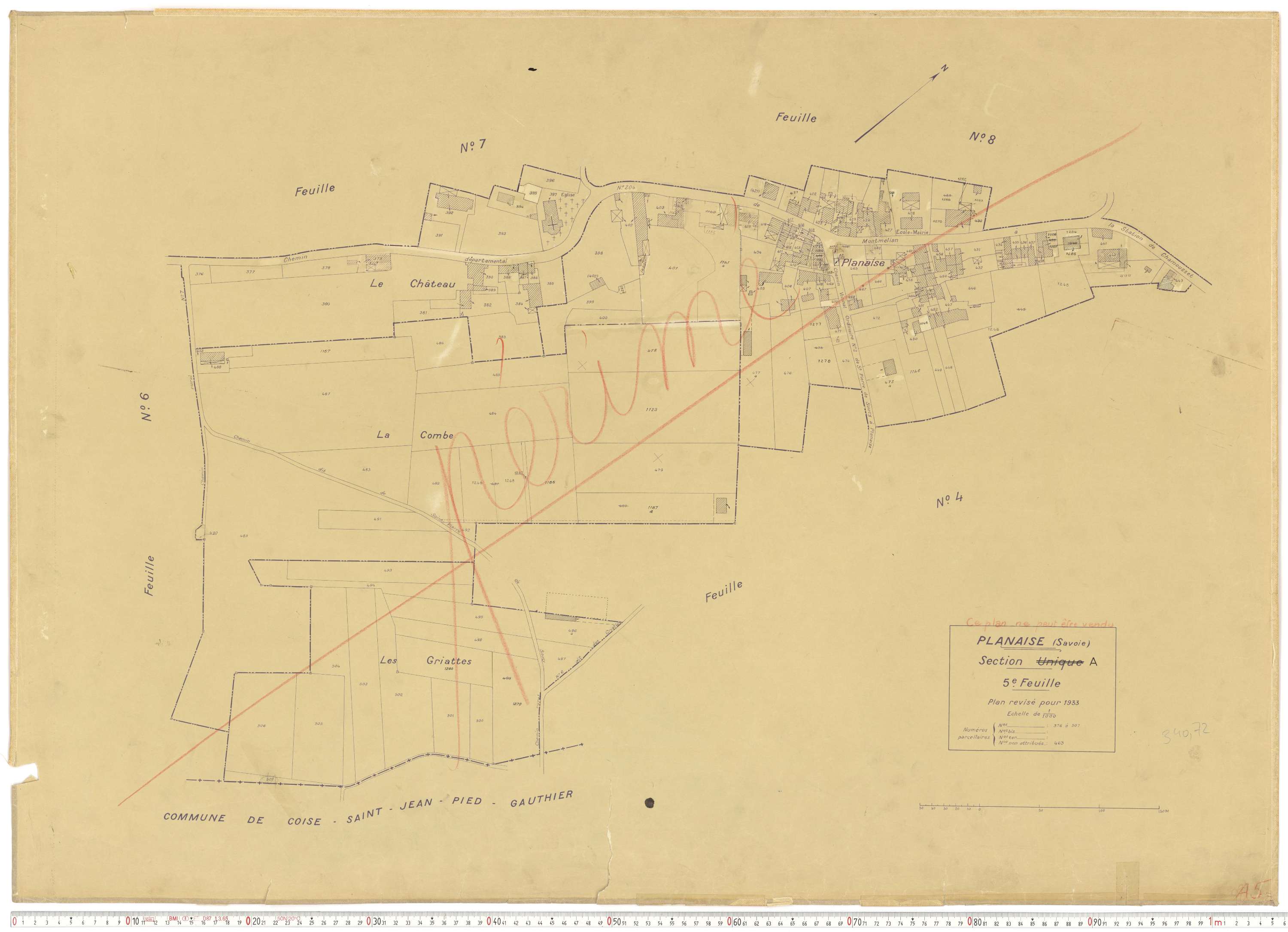 Planaise - Plans cadastraux du cadastre rénové en 1933 et mis à jour en 1988.