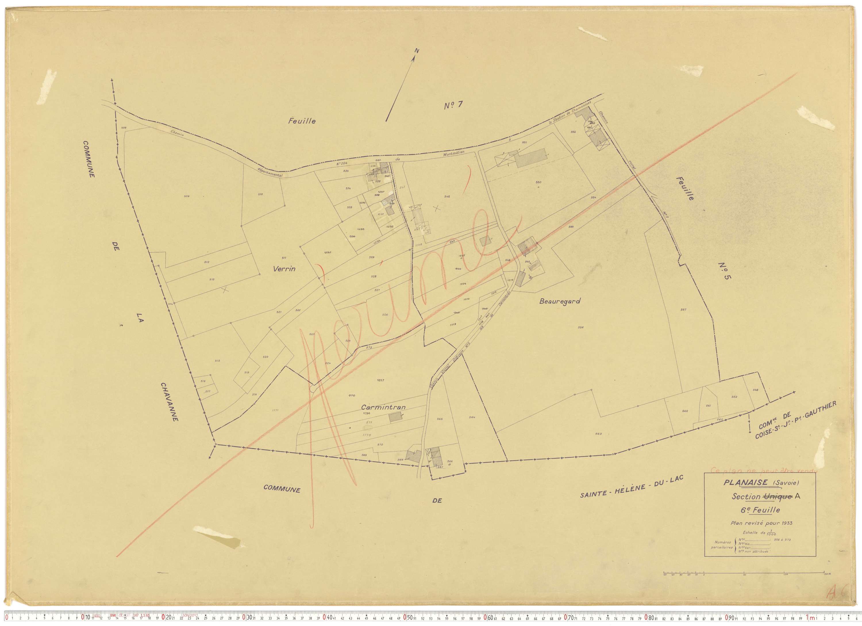 Planaise - Plans cadastraux du cadastre rénové en 1933 et mis à jour en 1988.