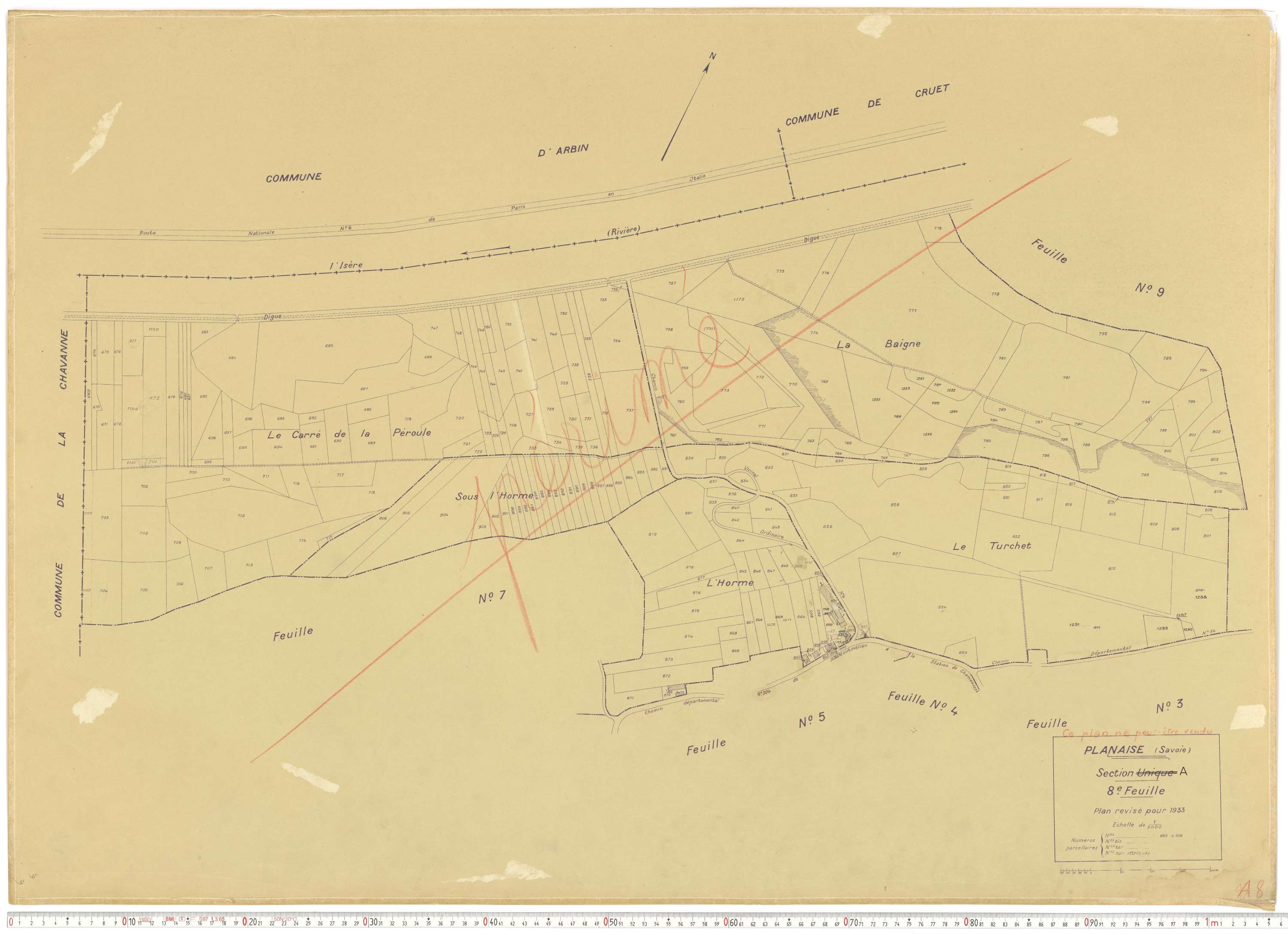 Planaise - Plans cadastraux du cadastre rénové en 1933 et mis à jour en 1988.