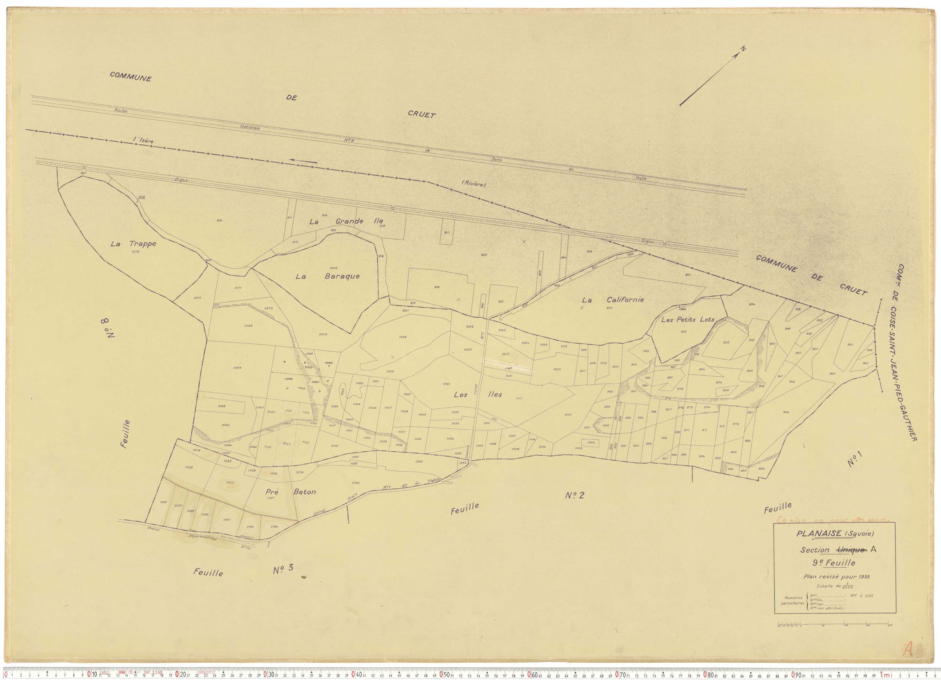 Planaise - Plans cadastraux du cadastre rénové en 1933 et mis à jour en 1988.