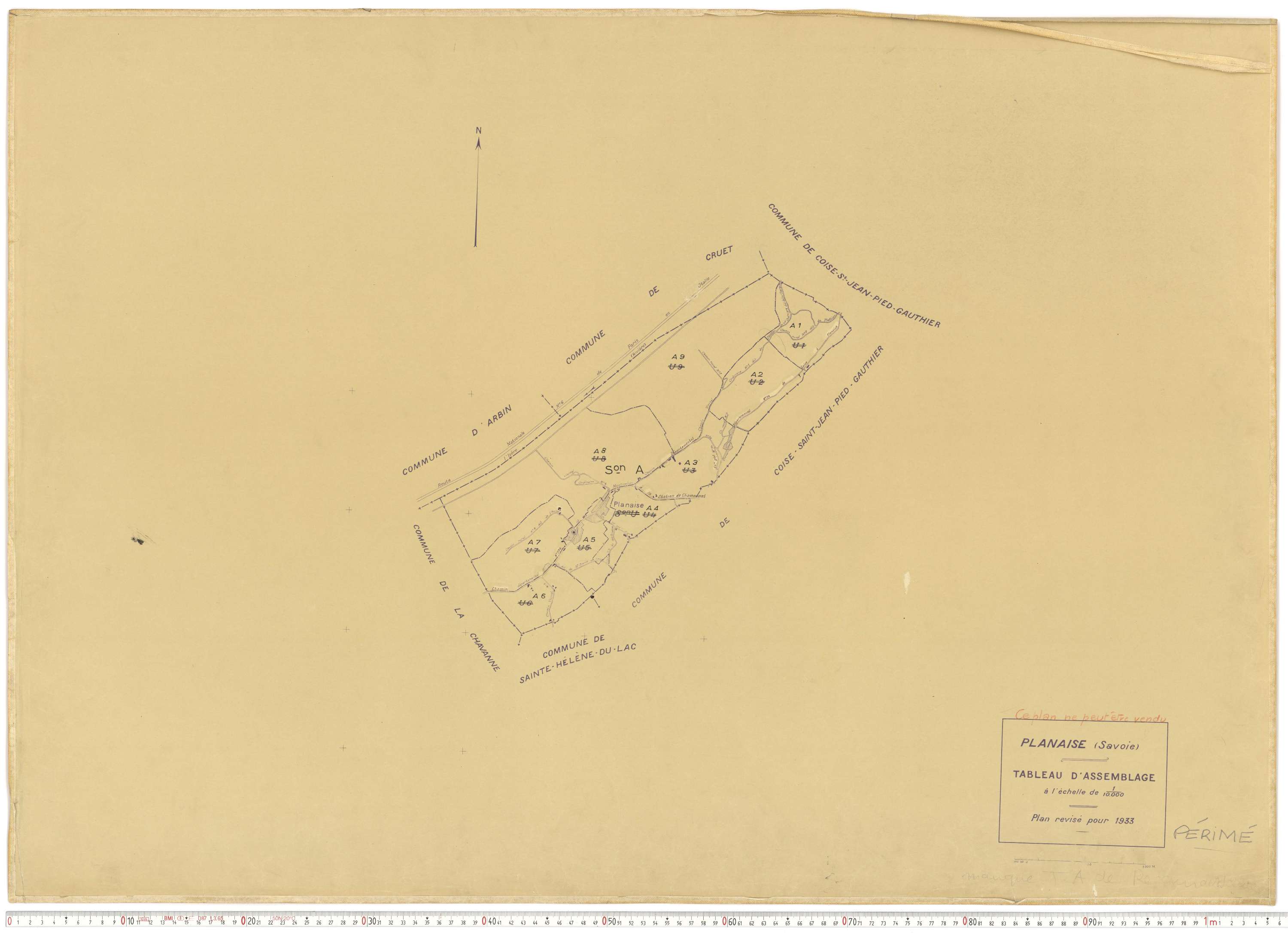 Planaise - Plans cadastraux du cadastre rénové en 1933 et mis à jour en 1988.