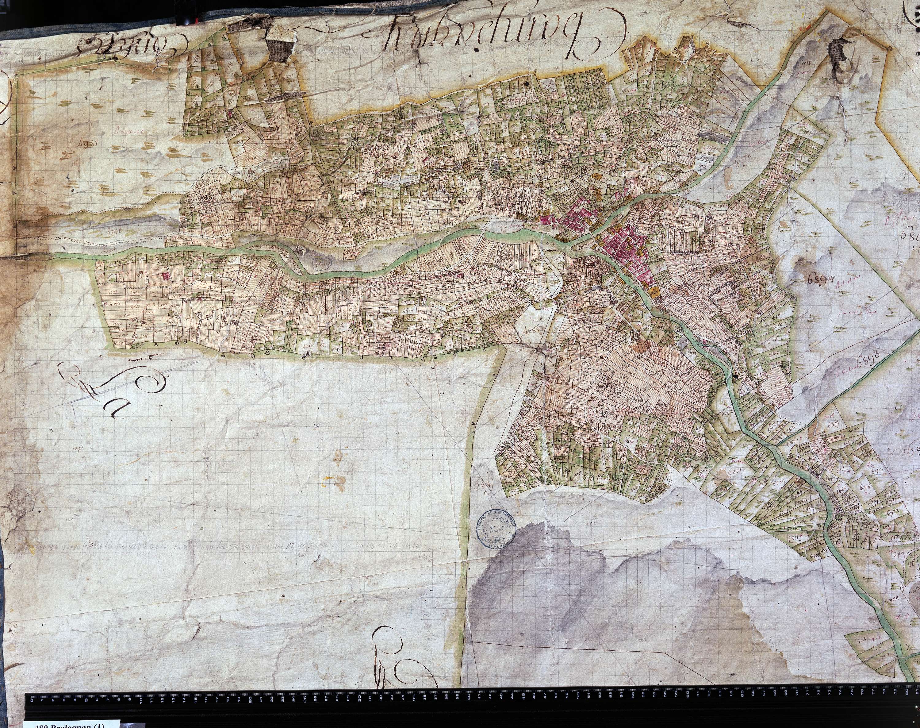 Planay - Copie de la mappe originale (plan cadastral) de la commune de Pralognan-Planey. Signée Cocelli, directeur de la péréquation.