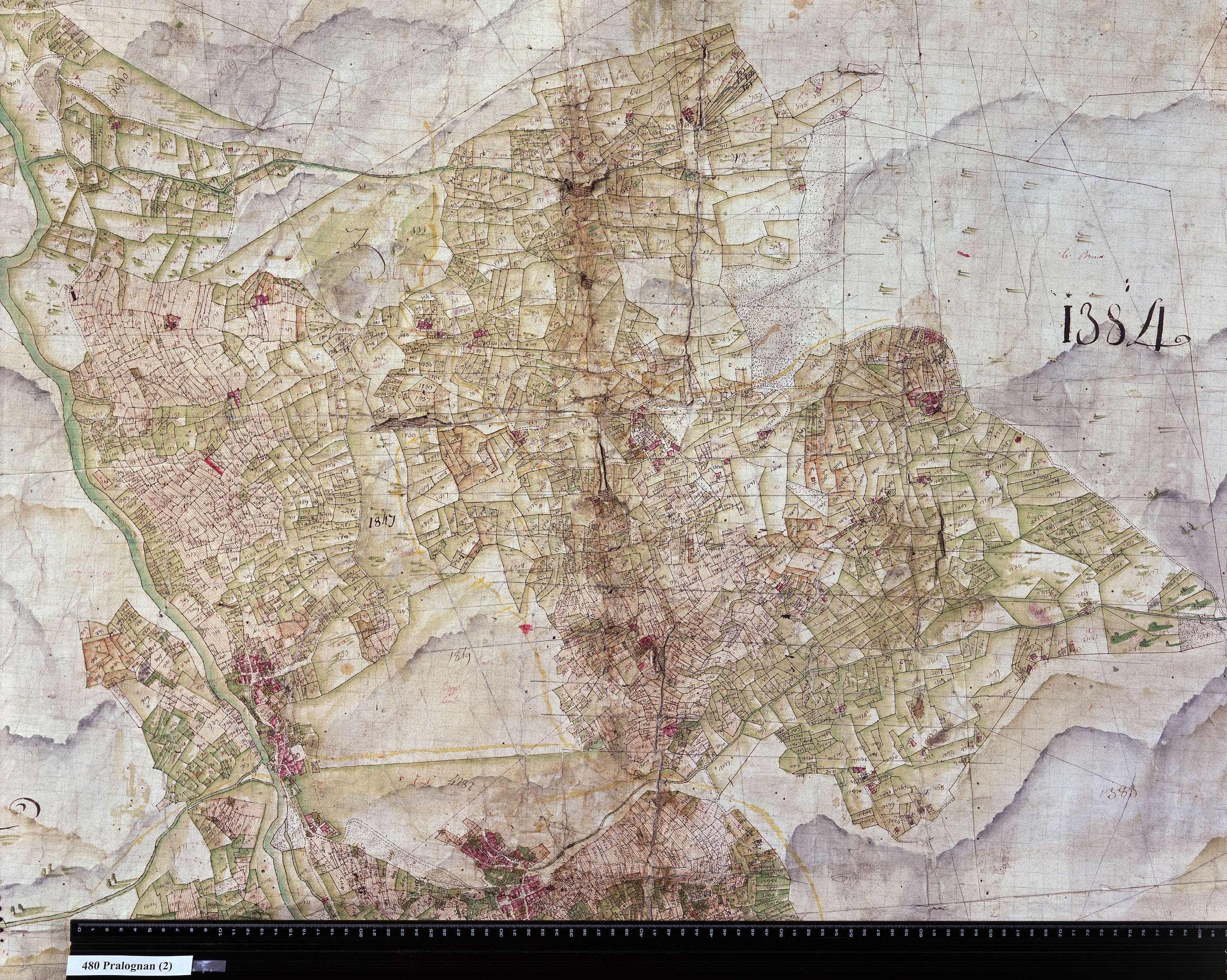 Planay - Copie de la mappe originale (plan cadastral) de la commune de Pralognan-Planey. Signée Cocelli, directeur de la péréquation.