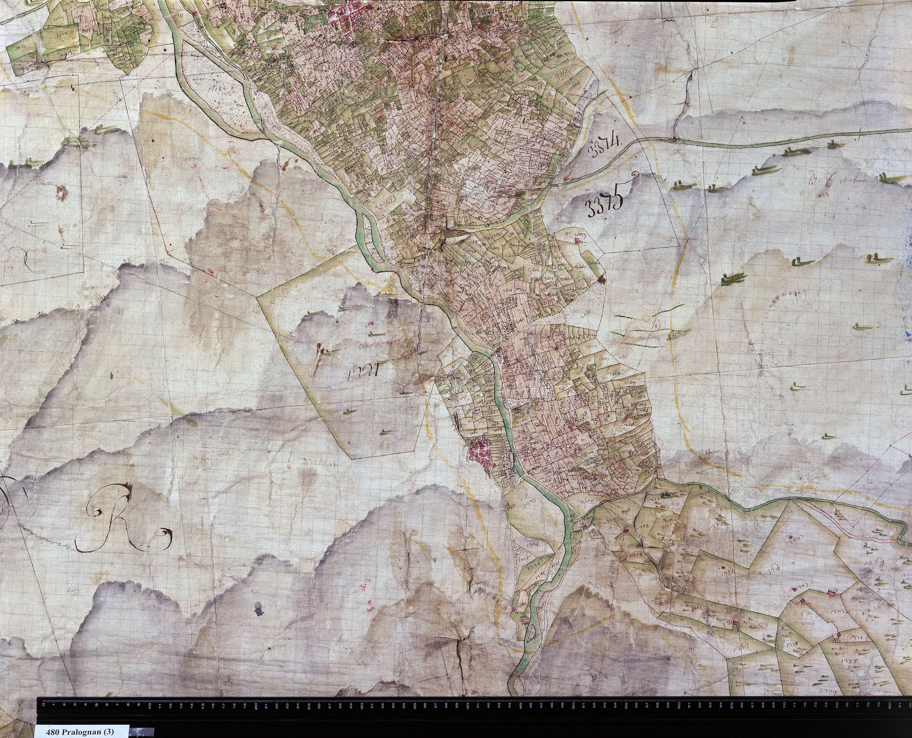 Planay - Copie de la mappe originale (plan cadastral) de la commune de Pralognan-Planey. Signée Cocelli, directeur de la péréquation.