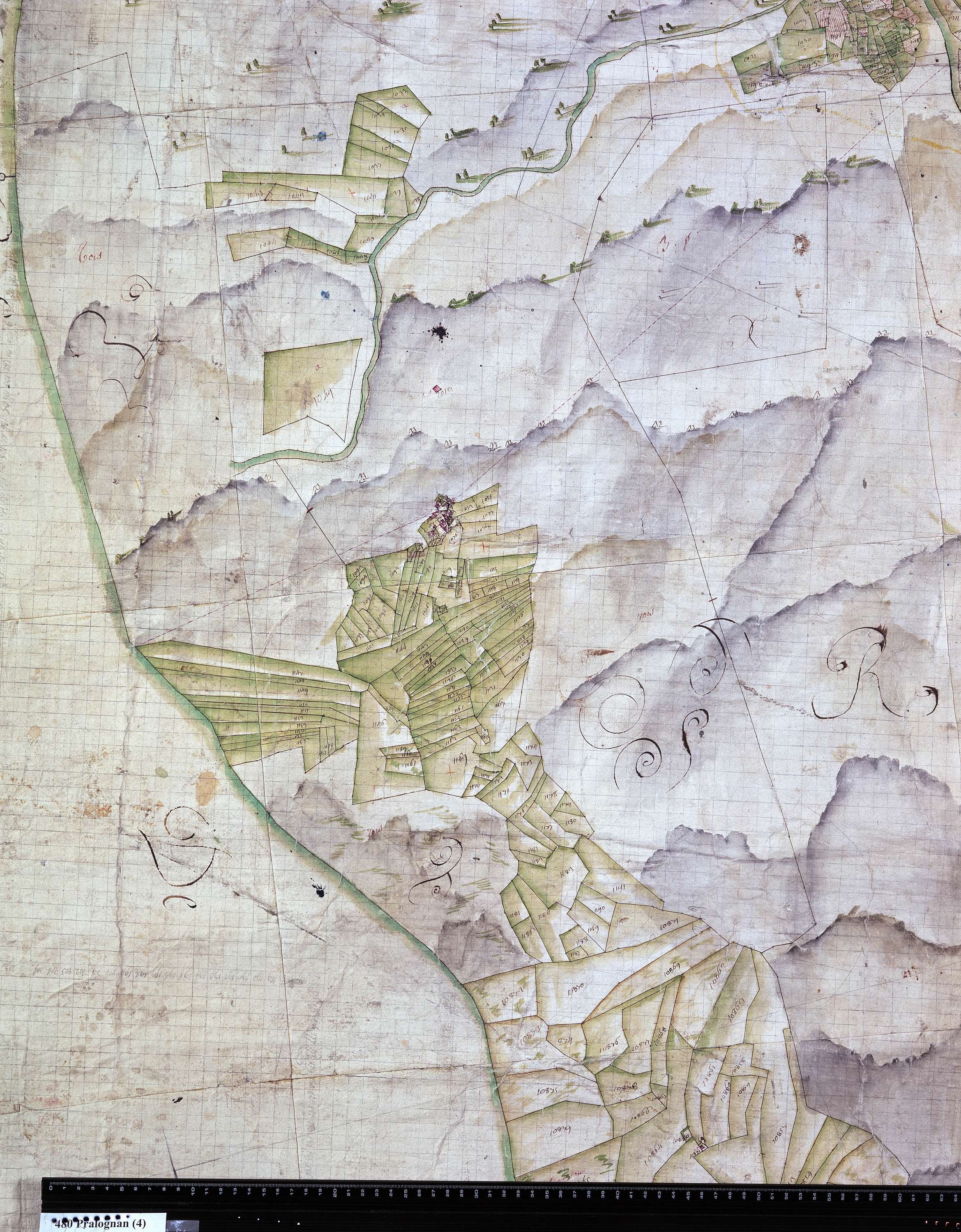 Planay - Copie de la mappe originale (plan cadastral) de la commune de Pralognan-Planey. Signée Cocelli, directeur de la péréquation.