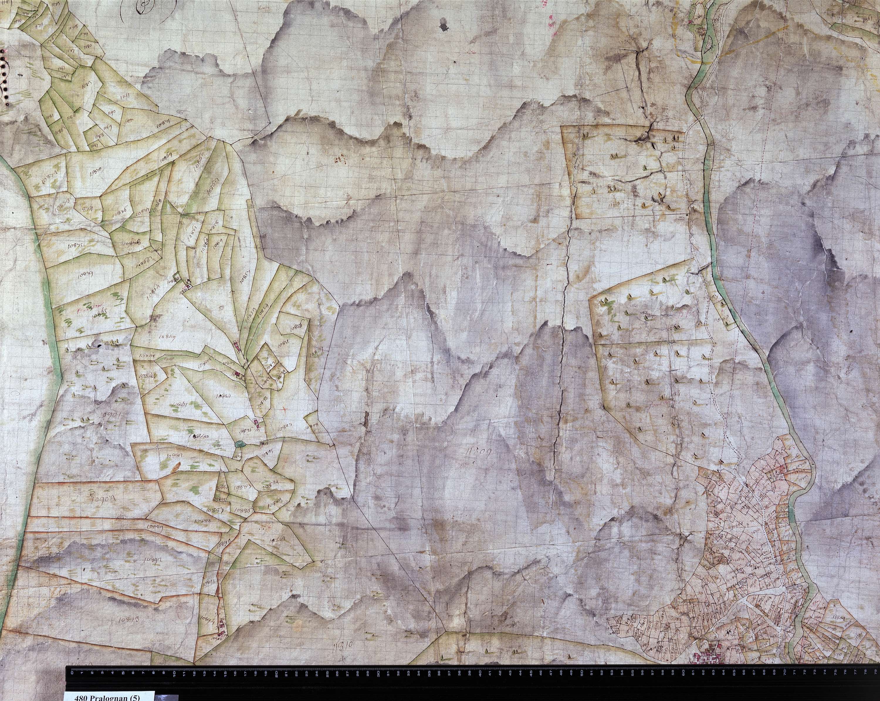 Planay - Copie de la mappe originale (plan cadastral) de la commune de Pralognan-Planey. Signée Cocelli, directeur de la péréquation.