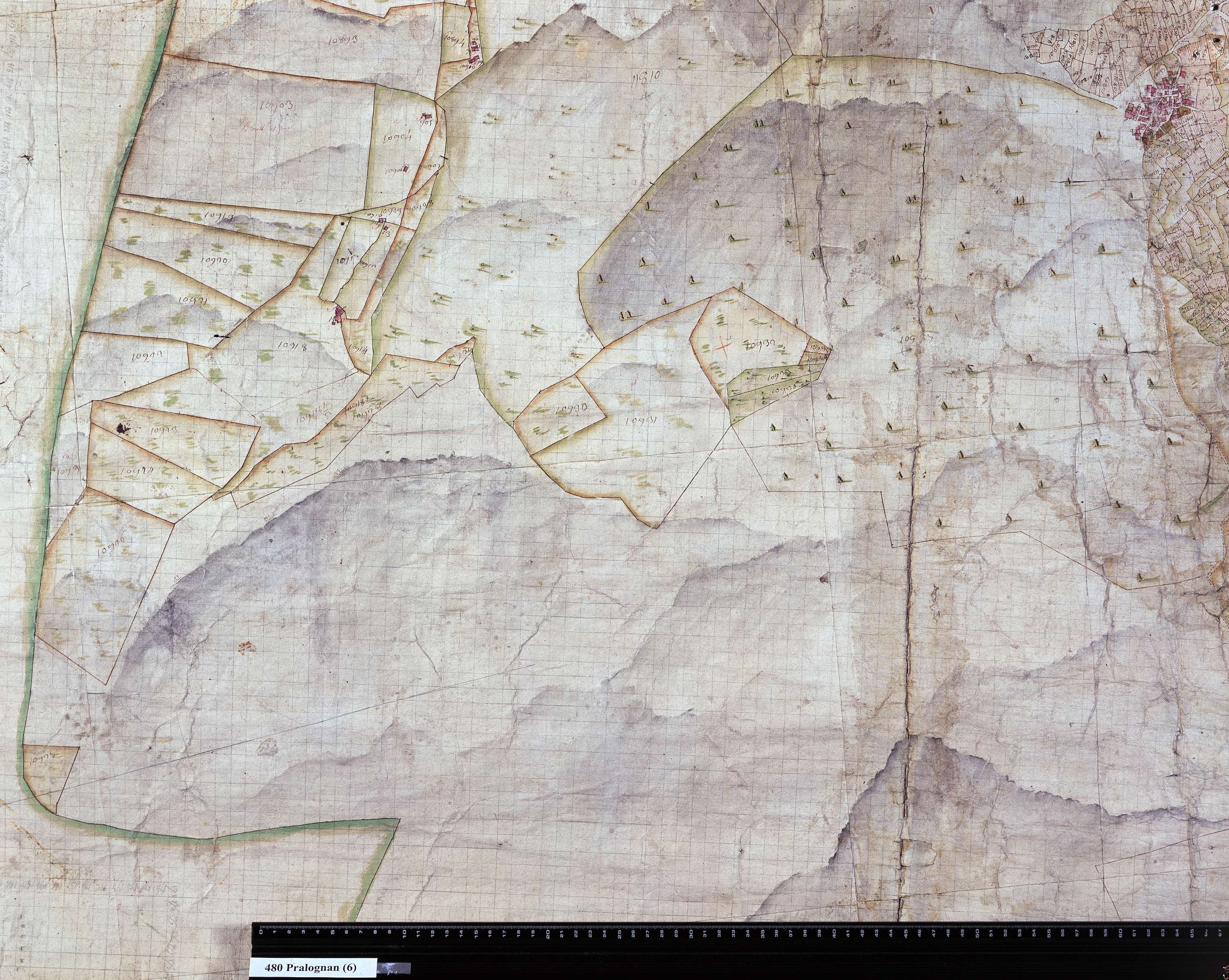 Planay - Copie de la mappe originale (plan cadastral) de la commune de Pralognan-Planey. Signée Cocelli, directeur de la péréquation.
