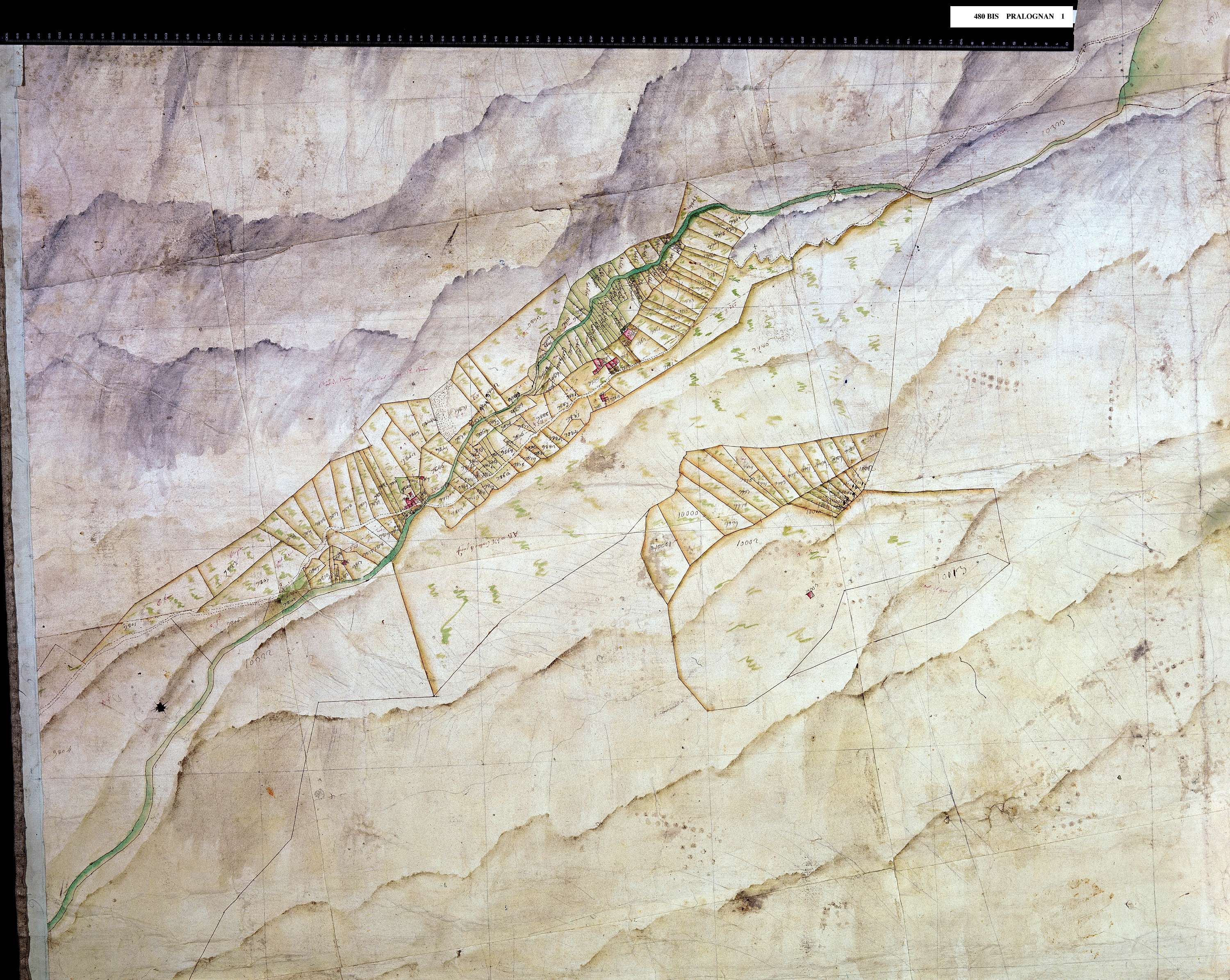 Planay - Copie de la mappe originale (plan cadastral) de la commune de Pralognan-Planey. Signée Cocelli, directeur de la péréquation.