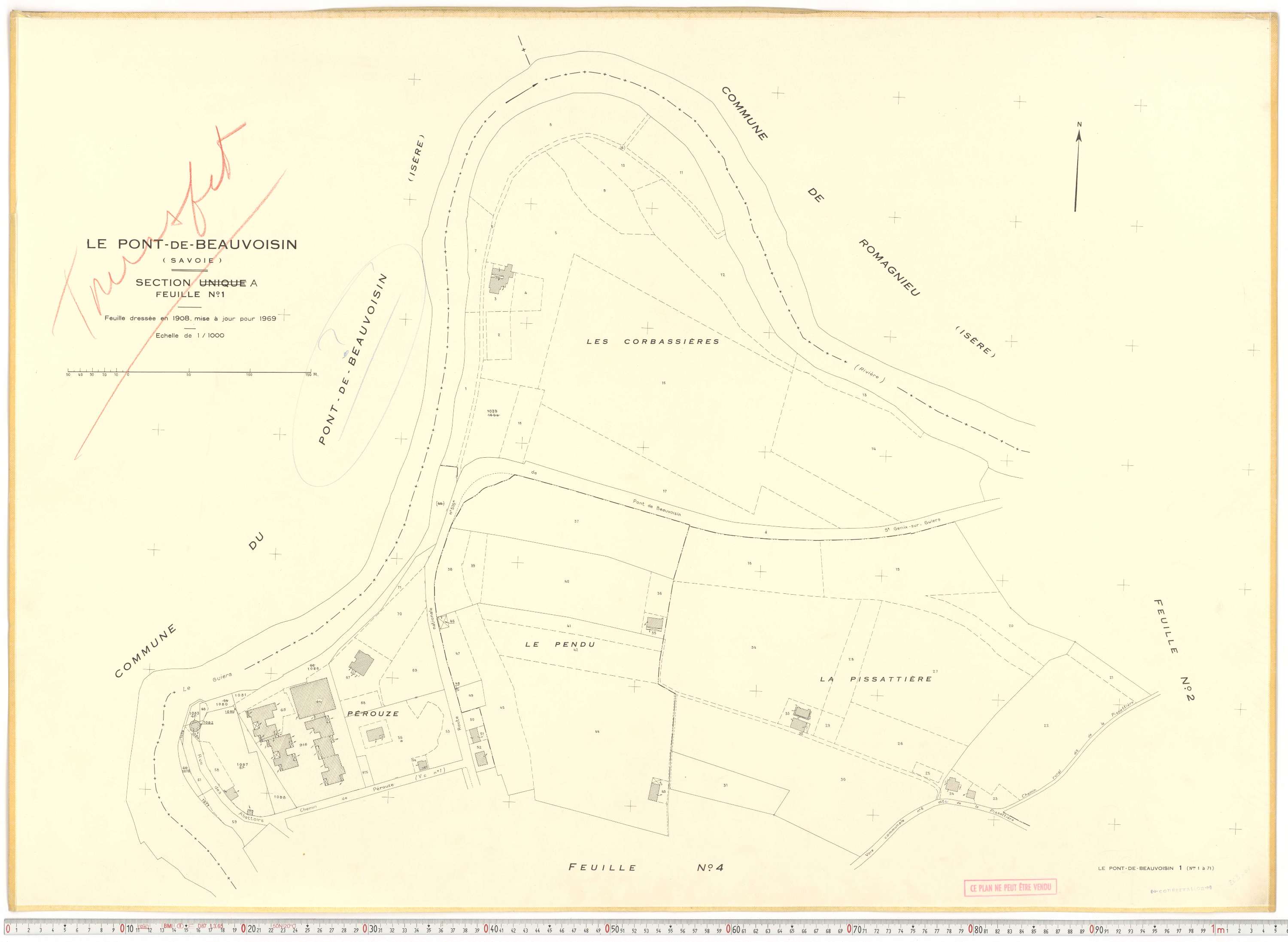 Le Pont-de-Beauvoisin - Plans cadastraux du cadastre rénové en 1969 et mis à jour en 1988.