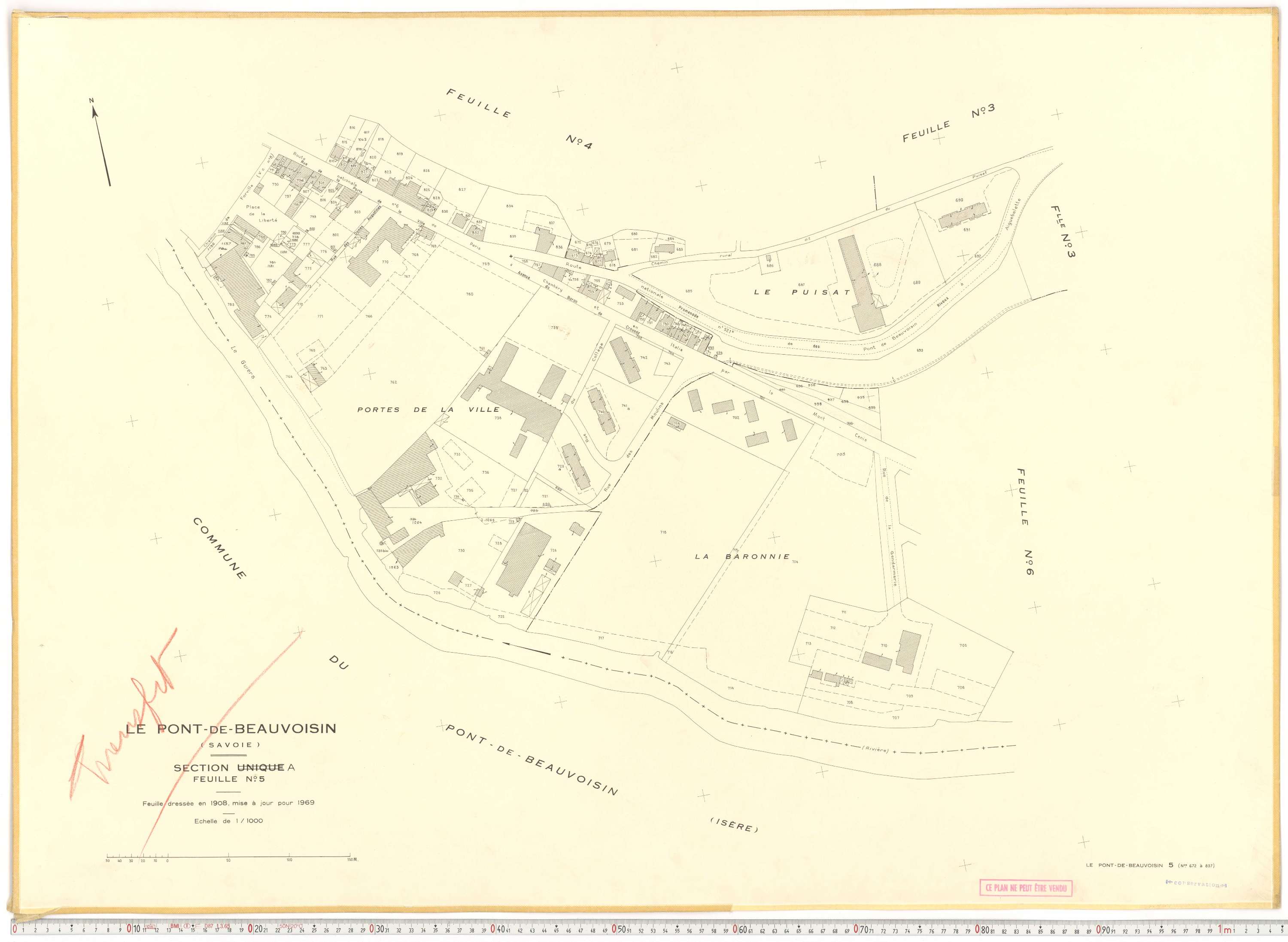 Le Pont-de-Beauvoisin - Plans cadastraux du cadastre rénové en 1969 et mis à jour en 1988.