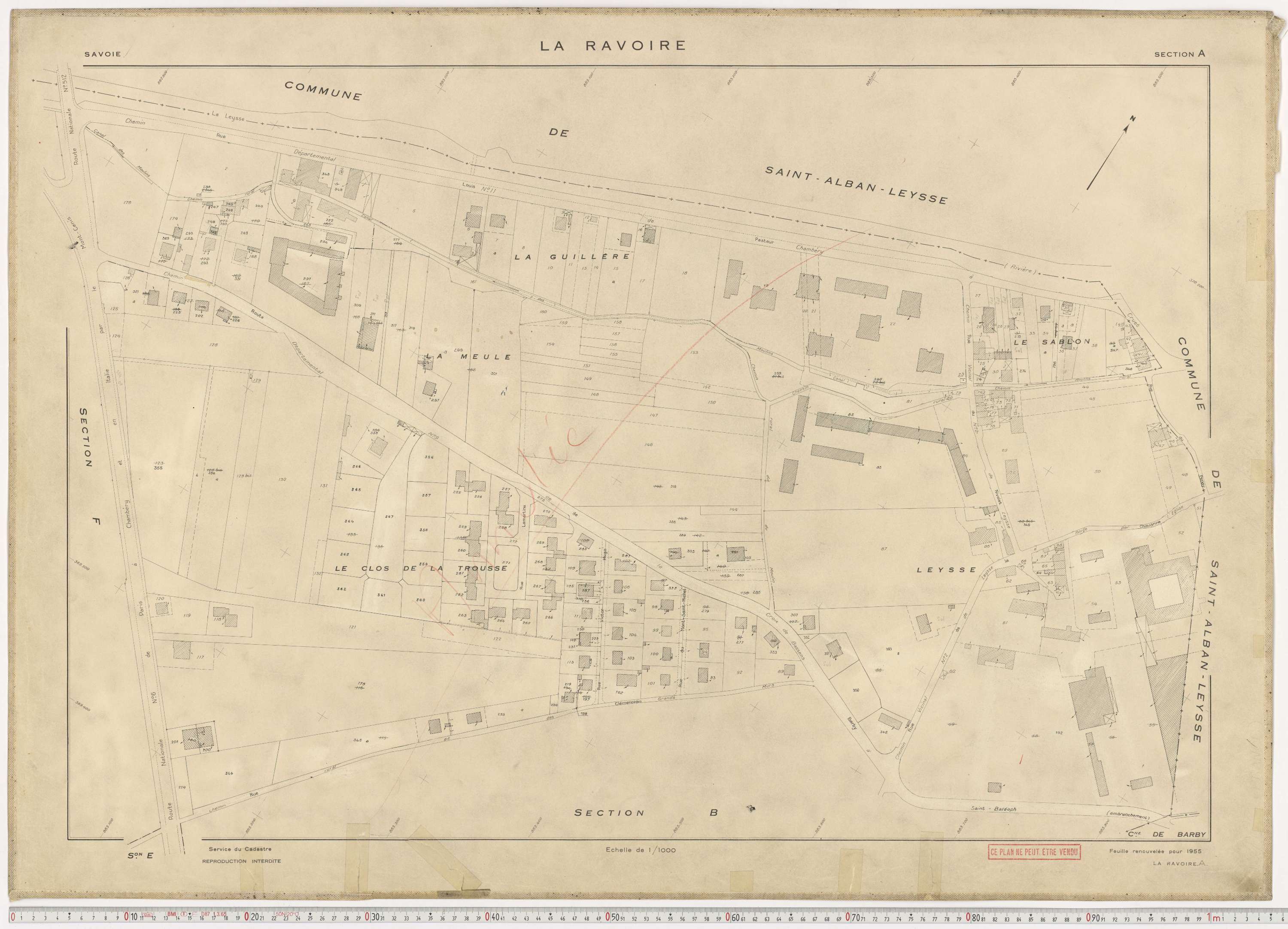 La Ravoire - Plans cadastraux du cadastre rénové en 1955 et mis à jour en 1988.
