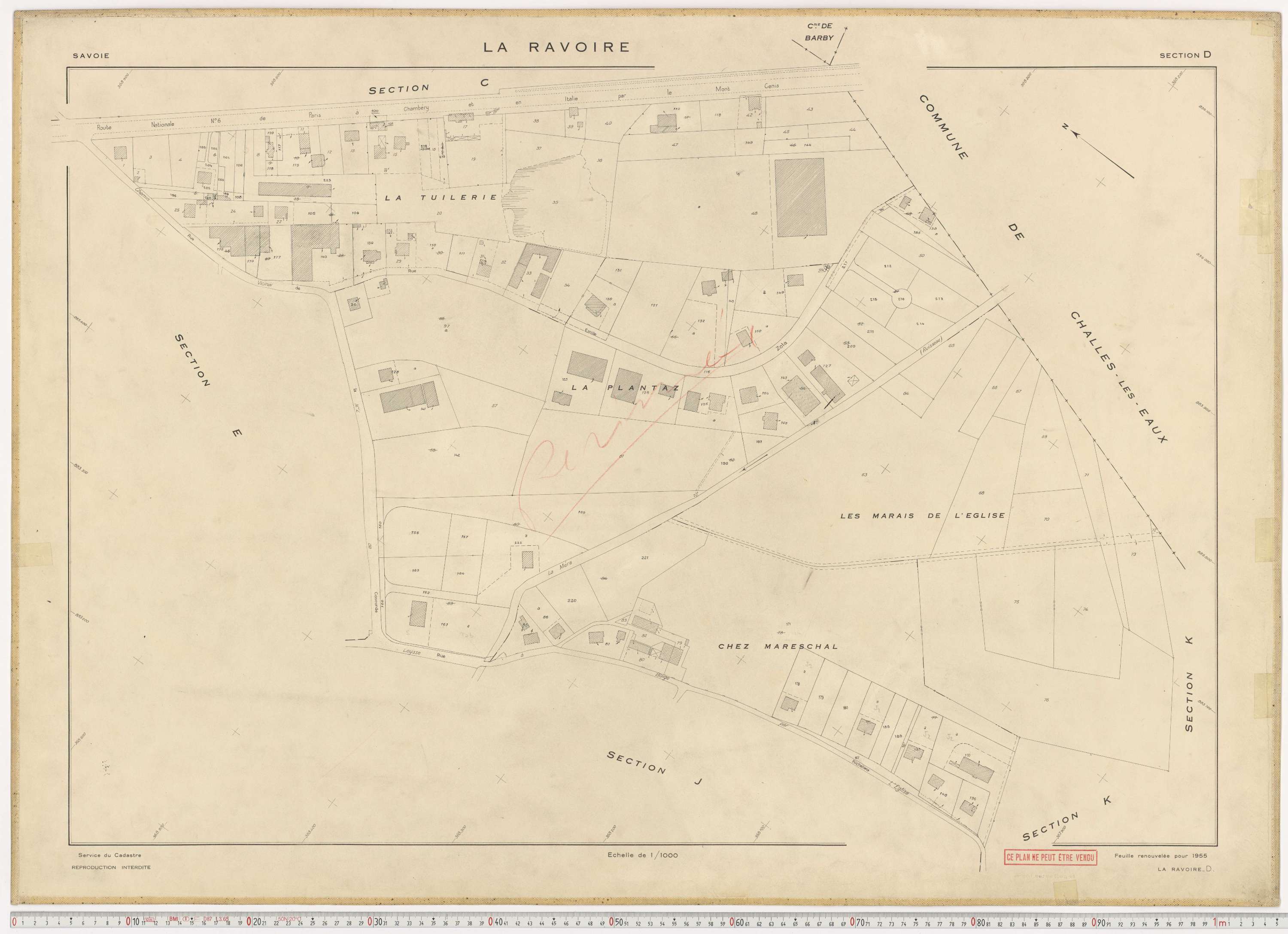 La Ravoire - Plans cadastraux du cadastre rénové en 1955 et mis à jour en 1988.