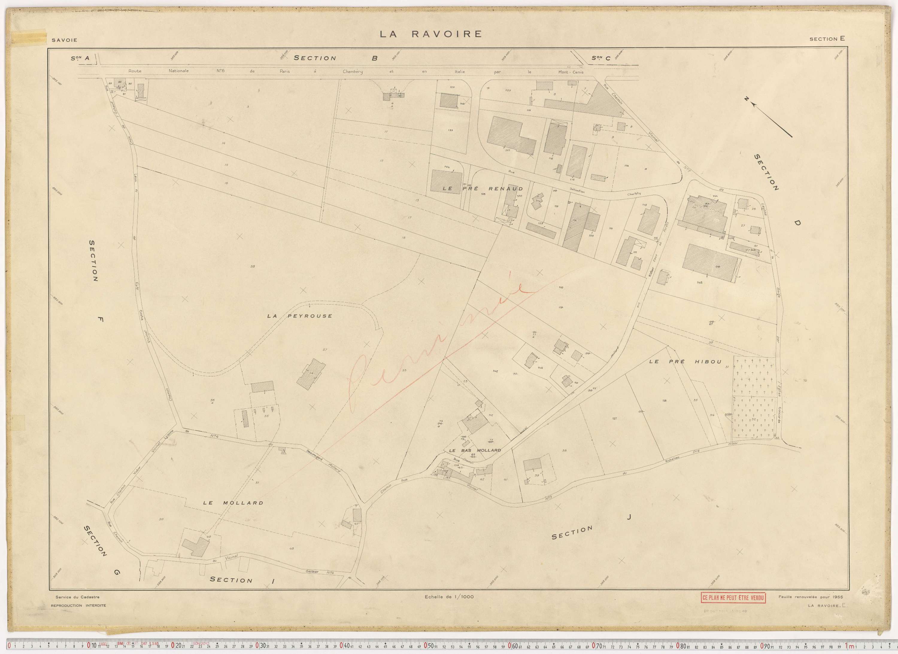 La Ravoire - Plans cadastraux du cadastre rénové en 1955 et mis à jour en 1988.