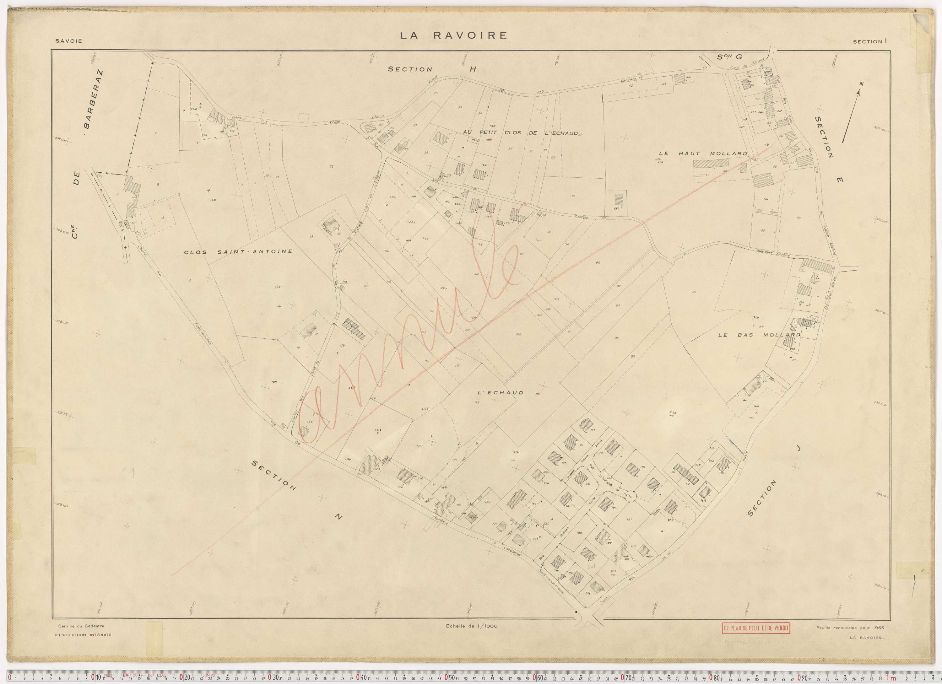La Ravoire - Plans cadastraux du cadastre rénové en 1955 et mis à jour en 1988.