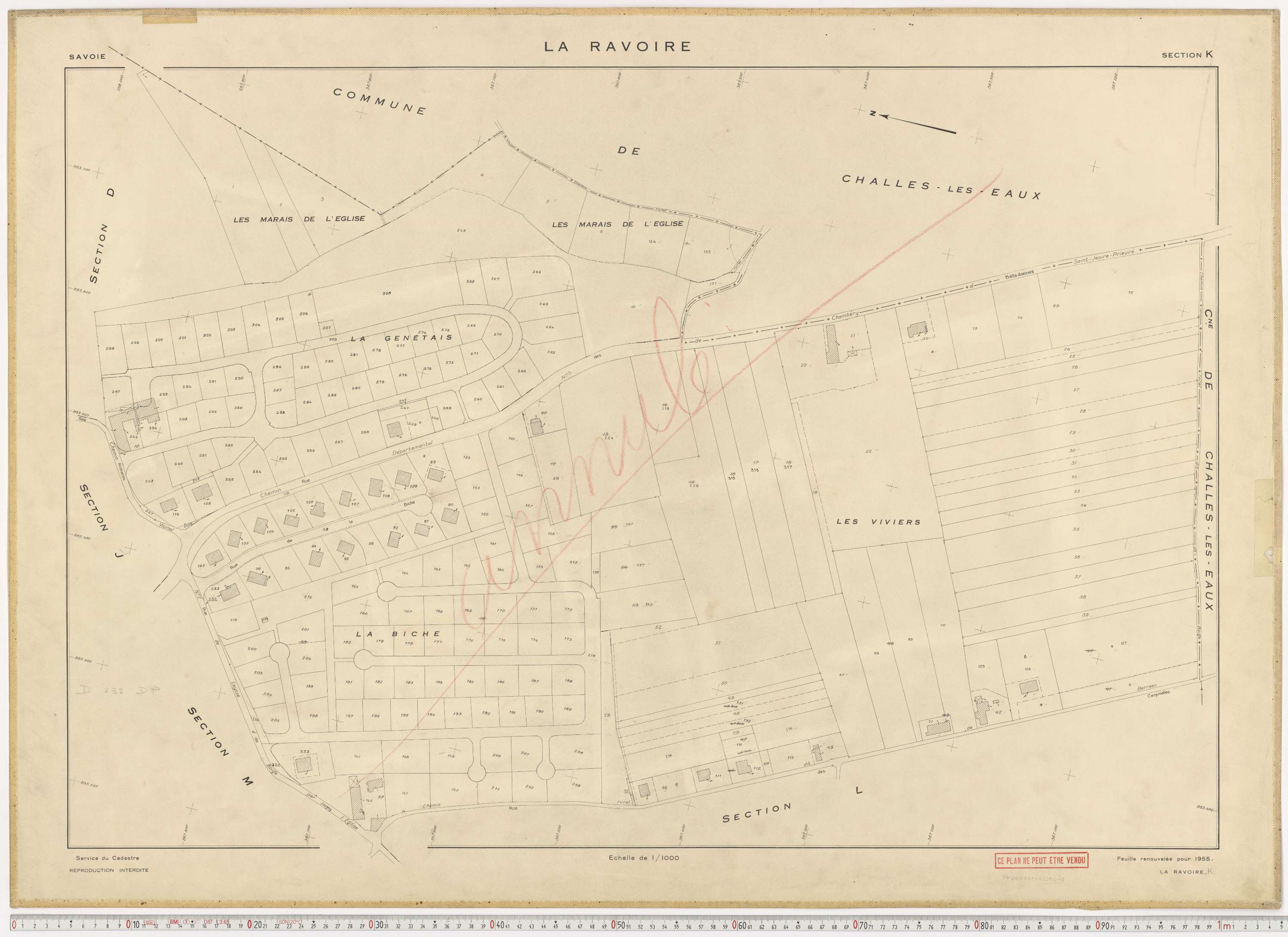 La Ravoire - Plans cadastraux du cadastre rénové en 1955 et mis à jour en 1988.