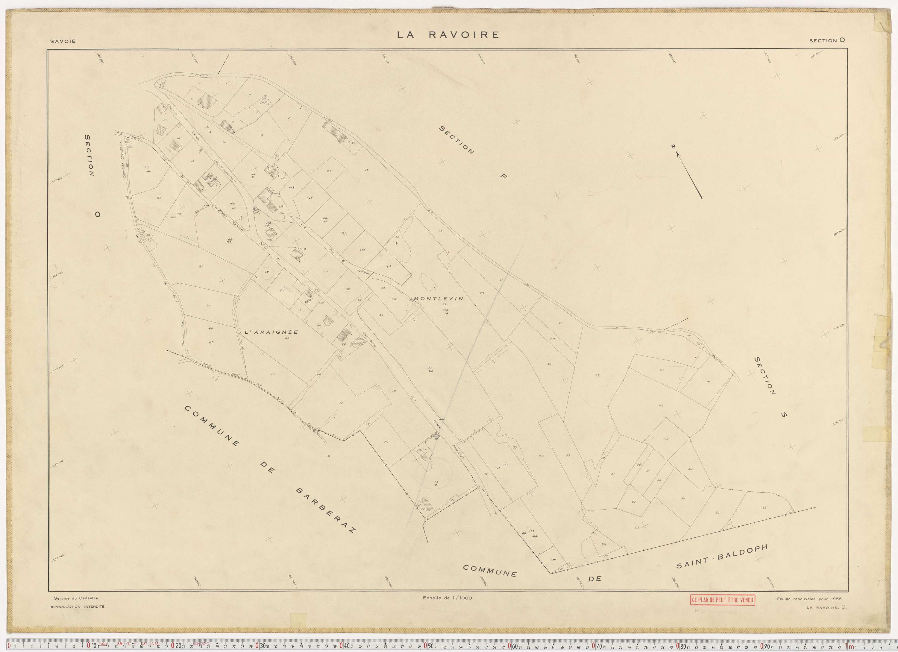 La Ravoire - Plans cadastraux du cadastre rénové en 1955 et mis à jour en 1988.